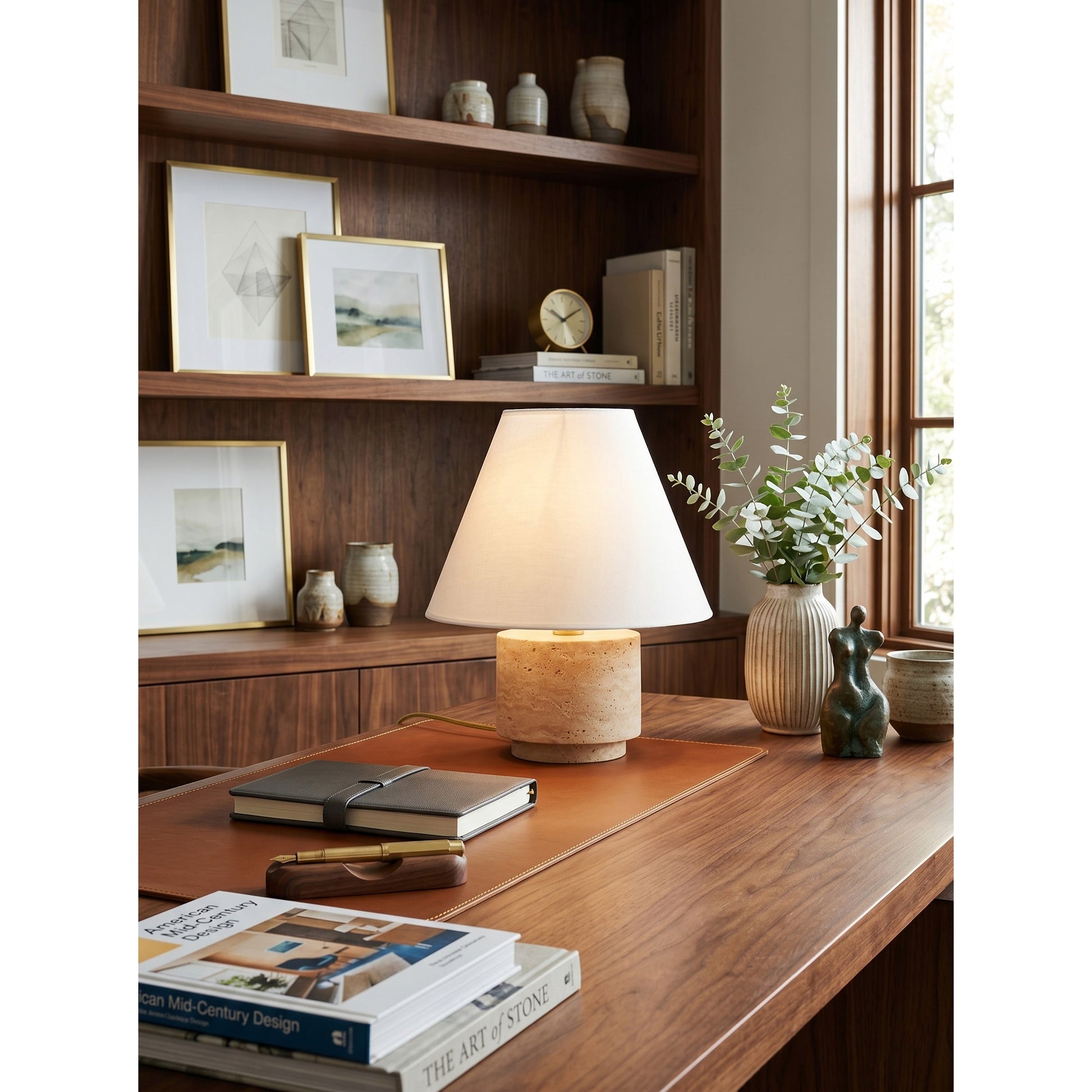Bronte Table Lamp illuminated, casting a warm ambient glow.