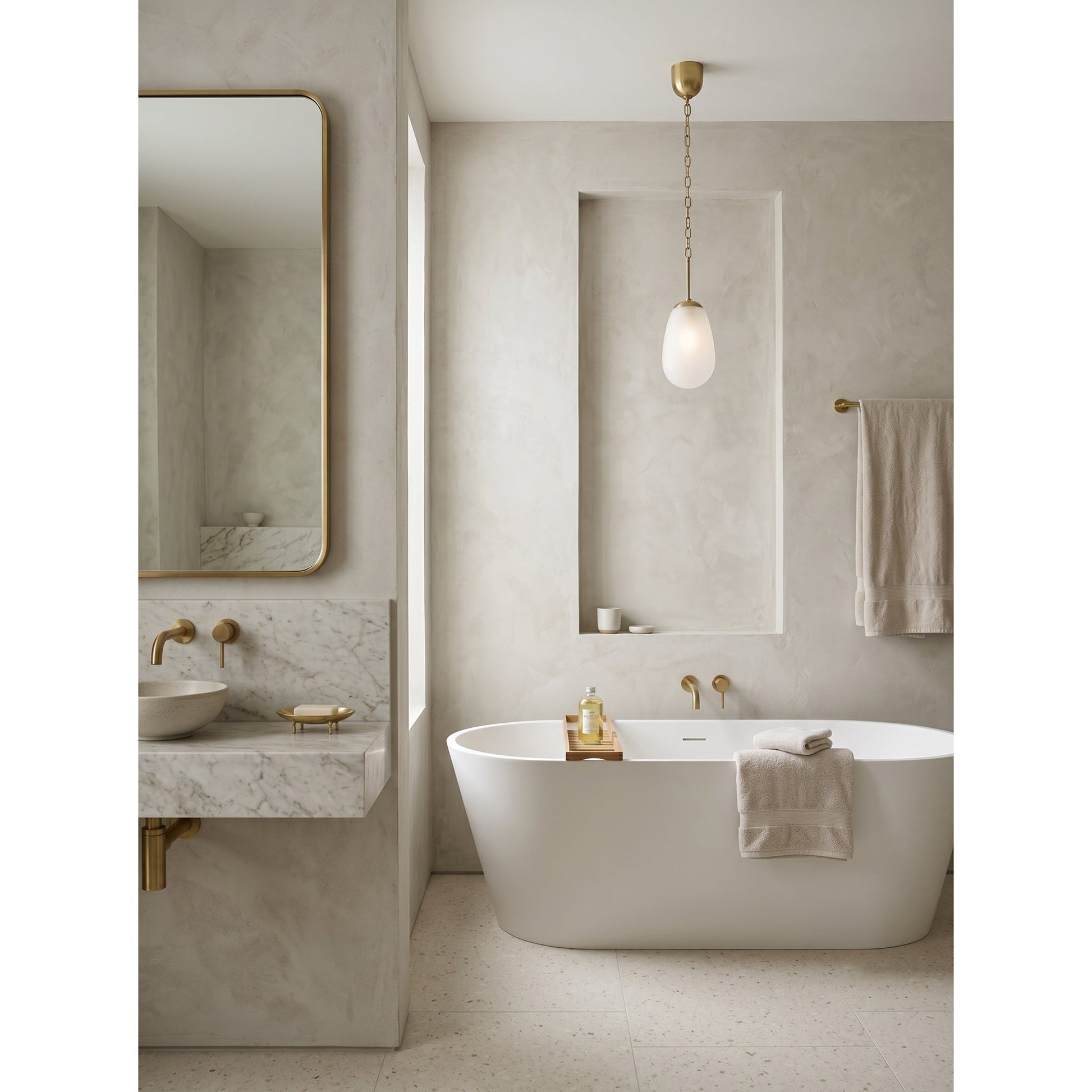 Angled view of the Bruckner Pendant Lamp highlighting its teardrop shape.