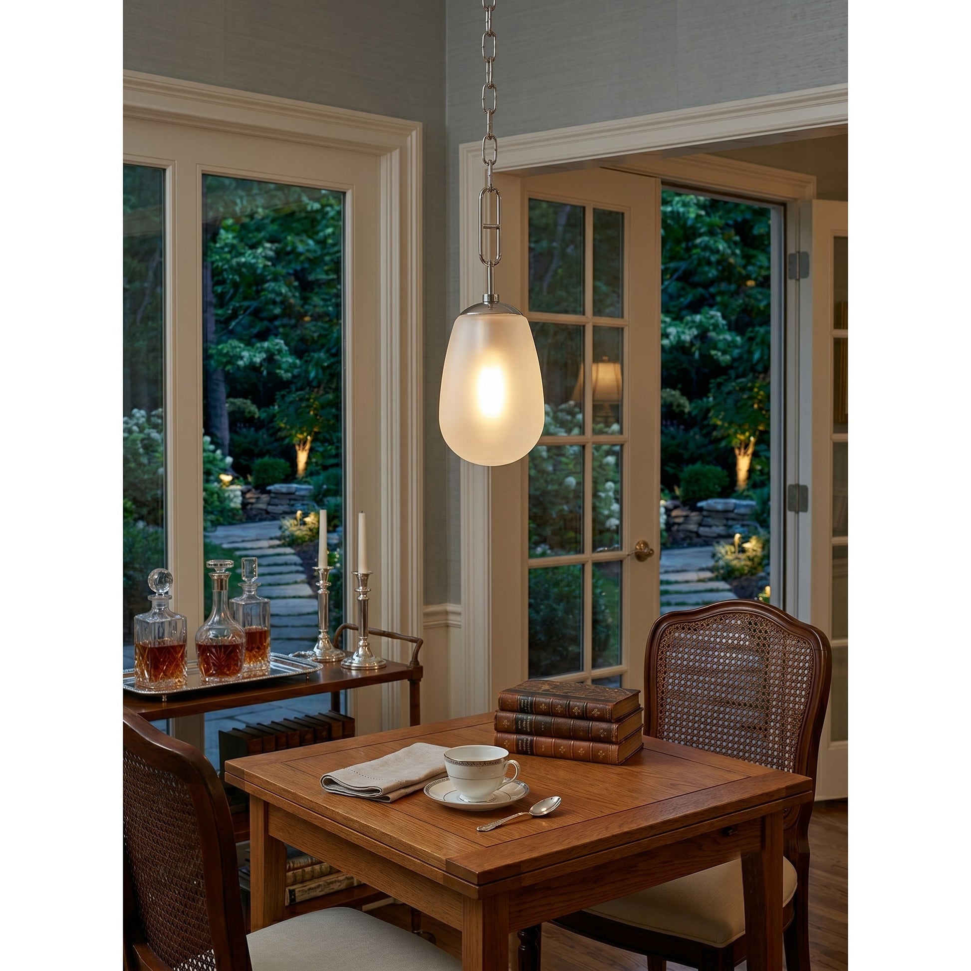 Bottom view of the Bruckner Pendant Lamp showing the opaque glass diffuser.