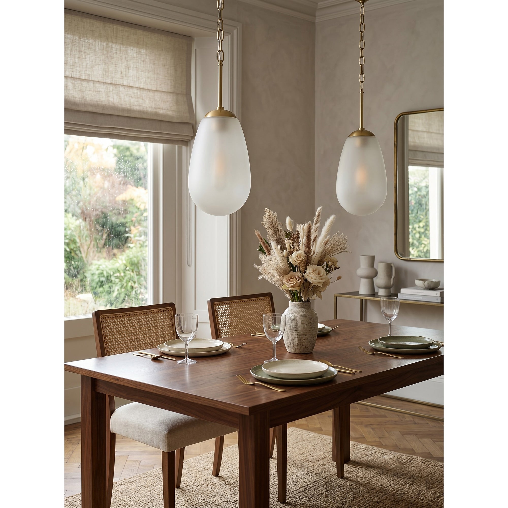 The Bruckner Pendant Lamp shown unlit to display its form and materials.