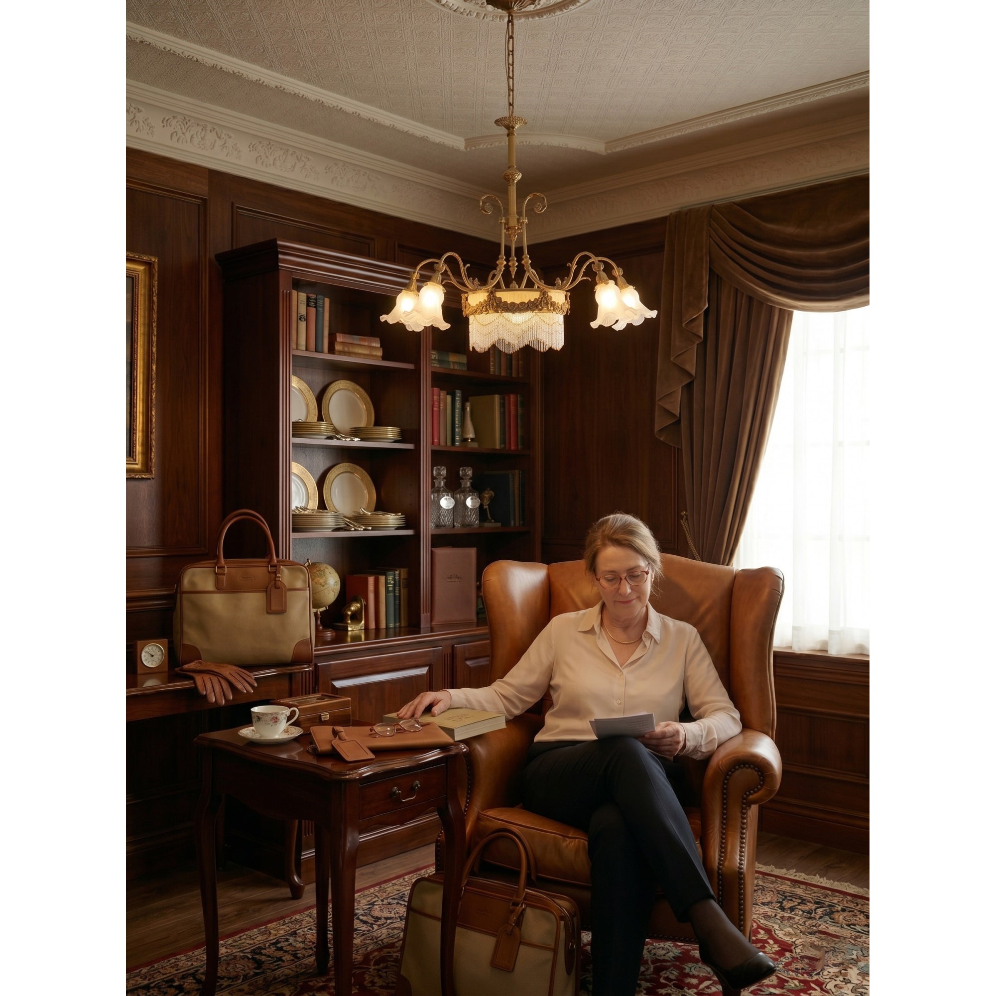 The chandelier shown in a boutique-style dressing room setting.