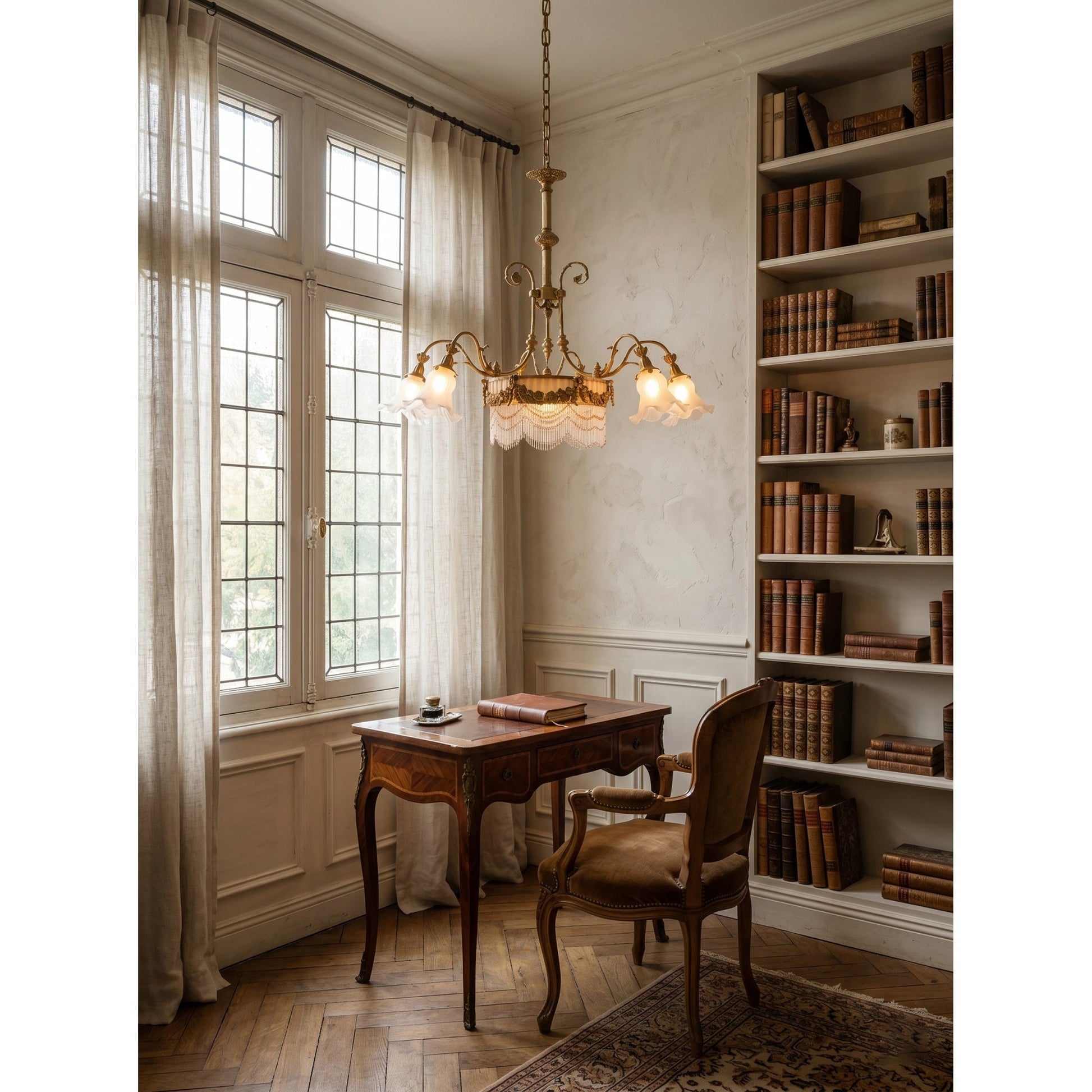 Full view of the Camille Chandelier, highlighting its vintage Hollywood Regency aesthetic.