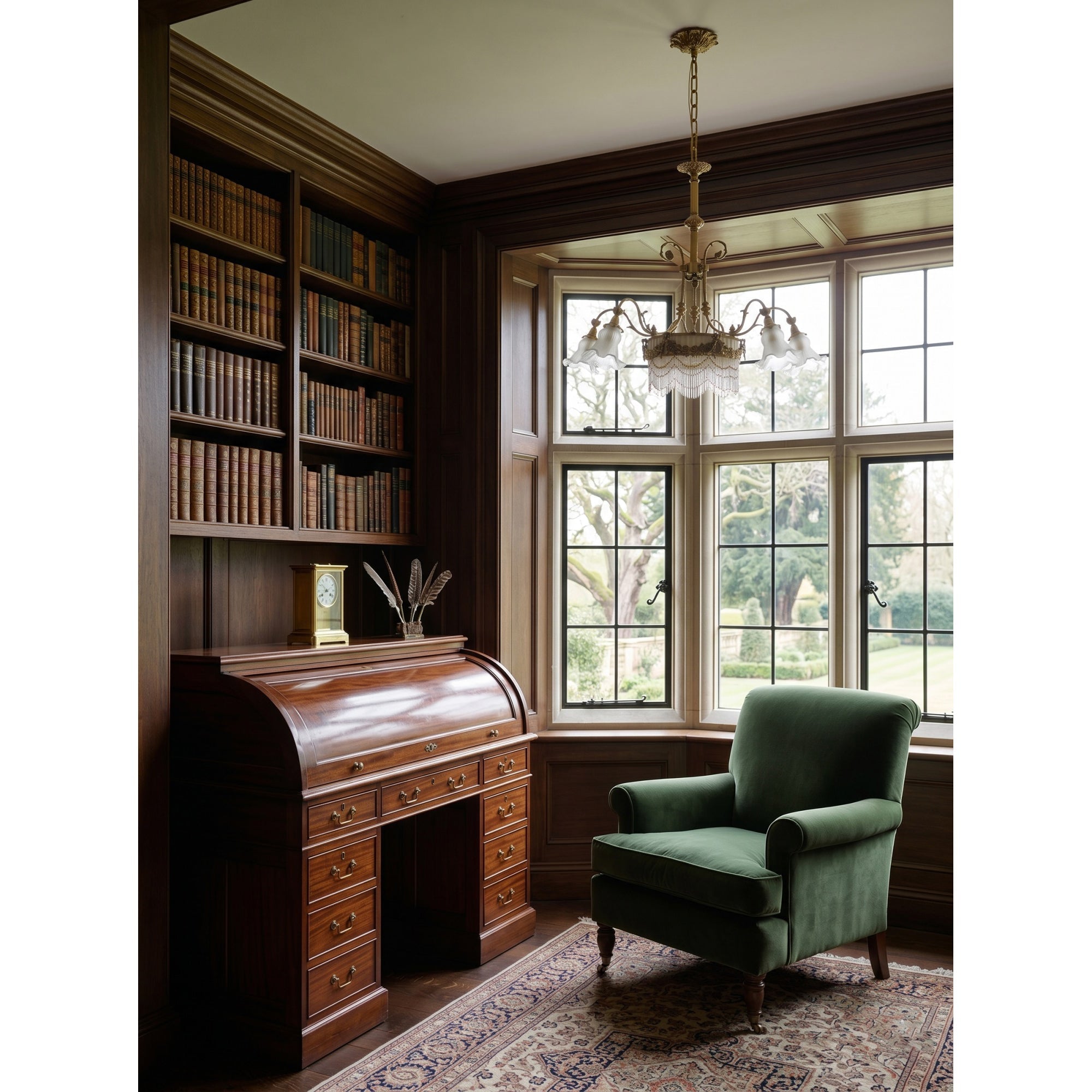 Side profile of the Camille Fringed Chandelier against a neutral wall.