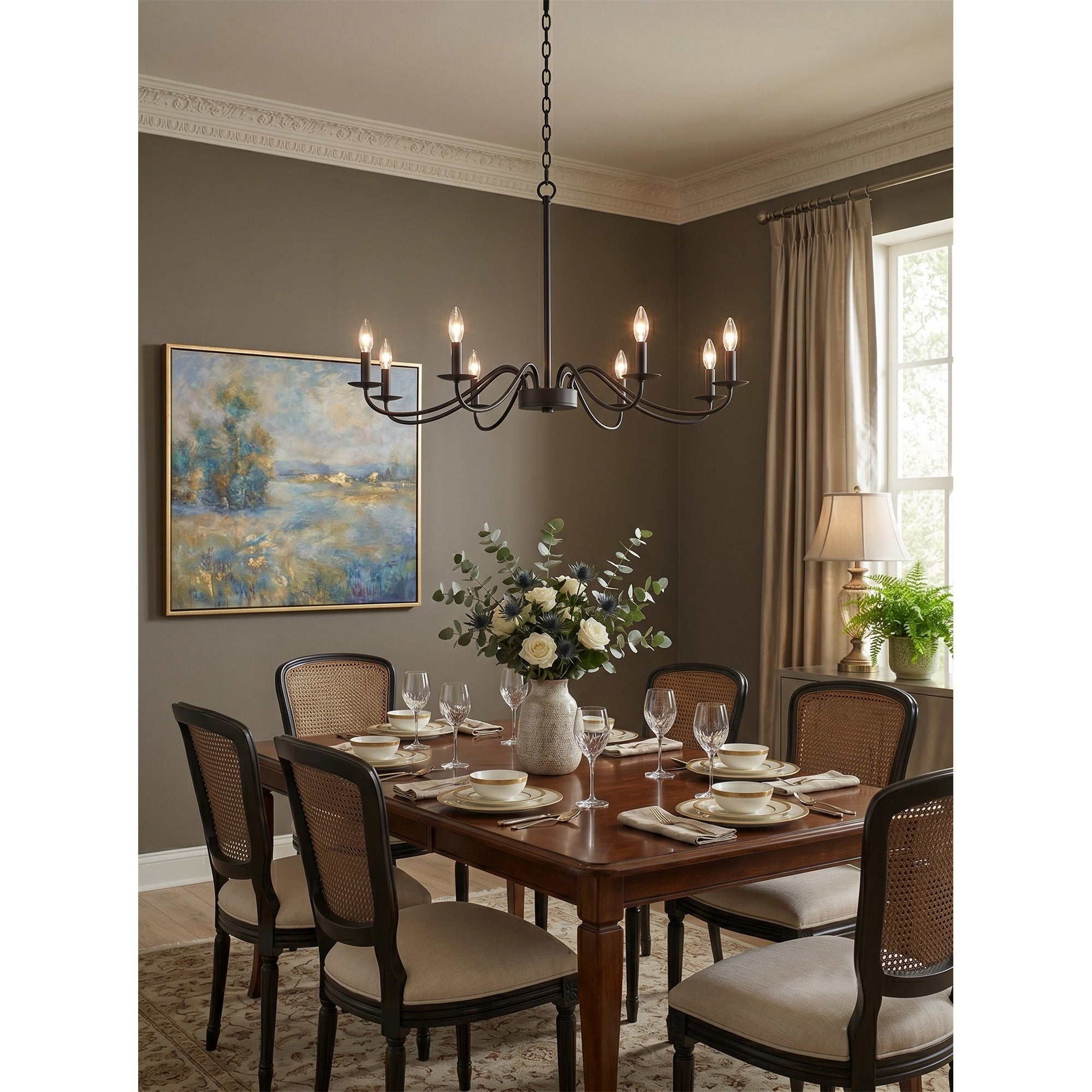 Nickel Candler Chandelier in a contemporary setting.