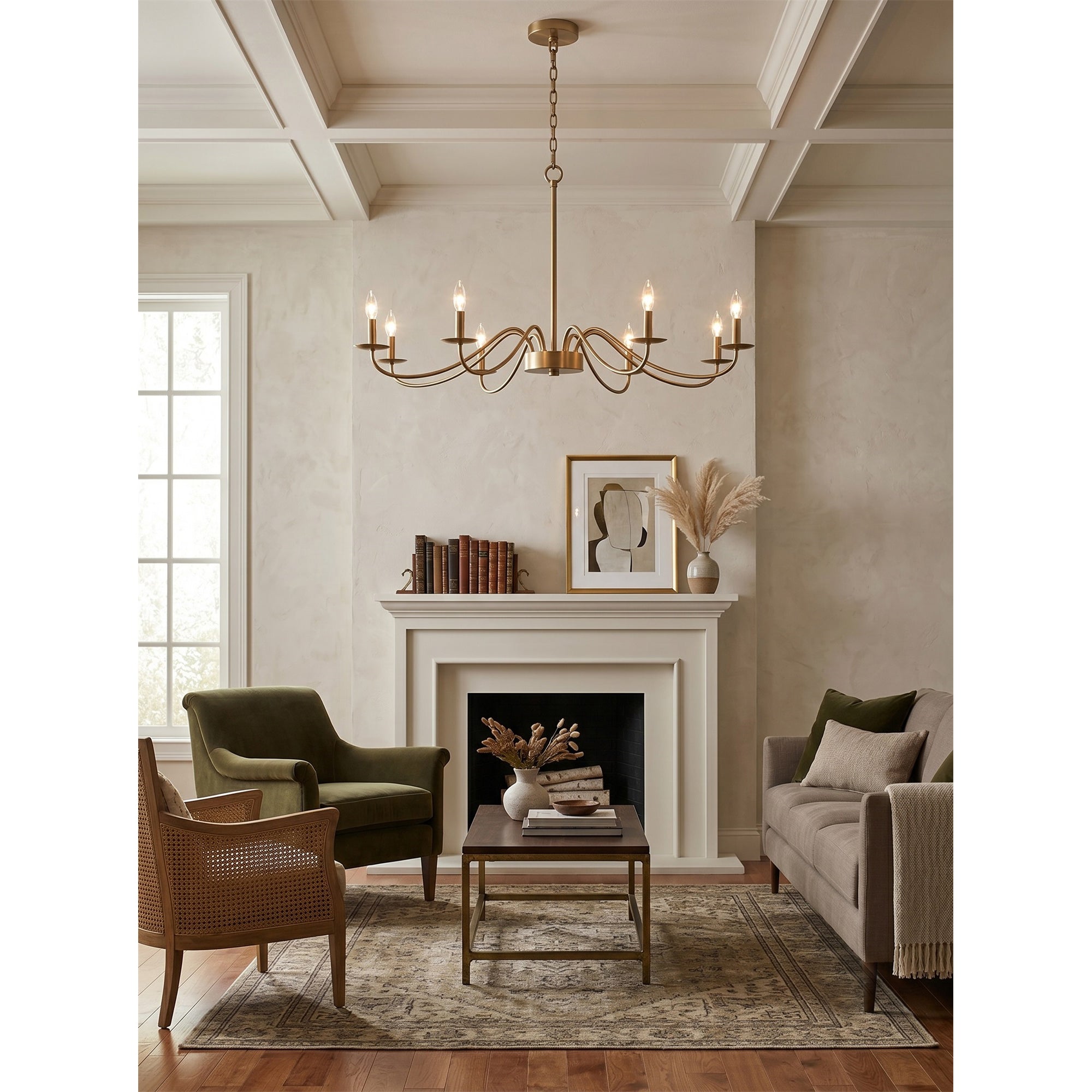 Candler Chandelier, 8-light version, in nickel.