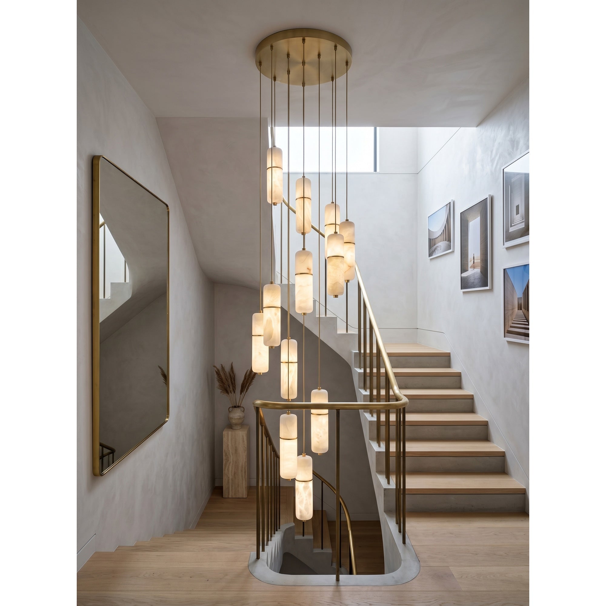 Dimensional drawing of the Cannula Alabaster Chandelier's 3-head version.