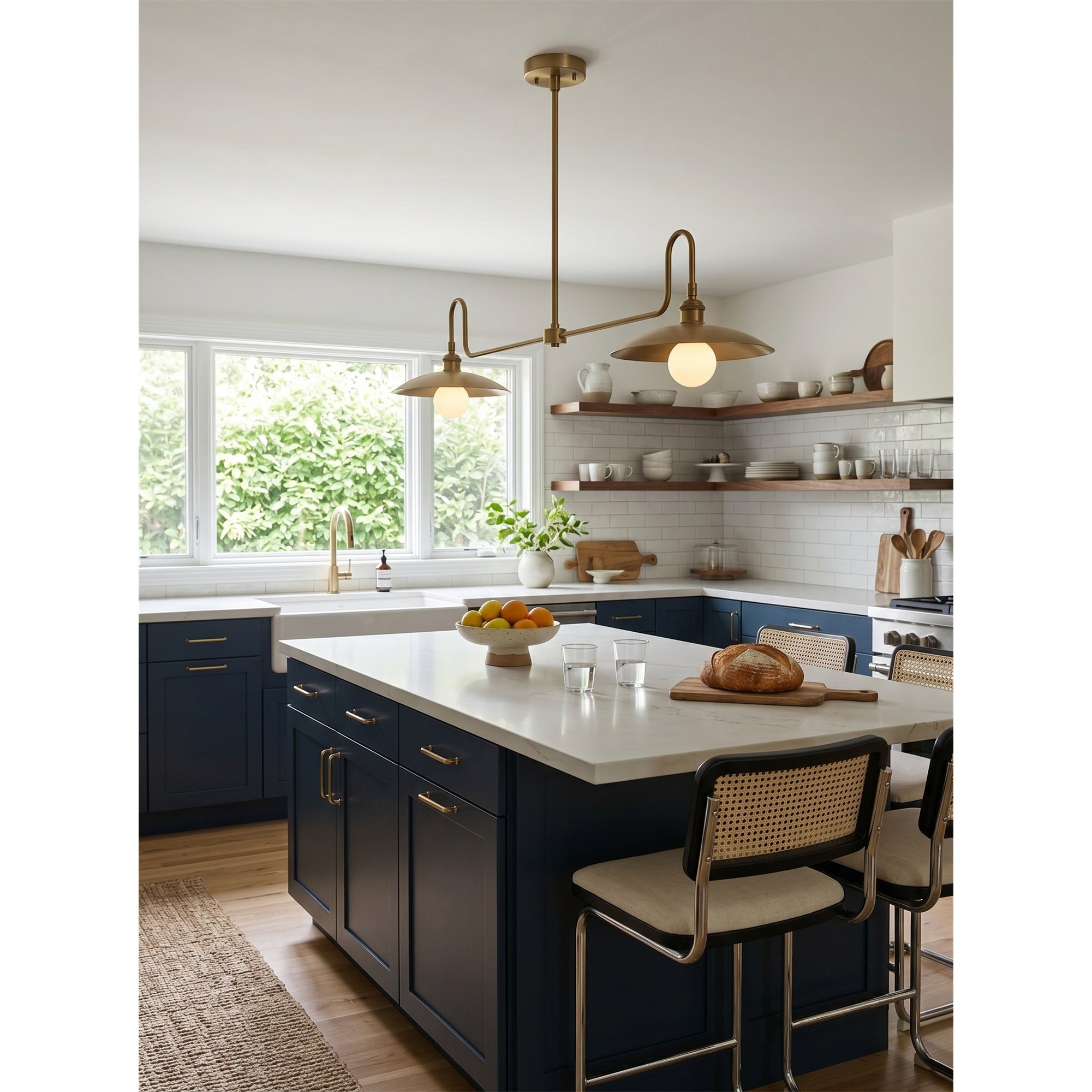 Cantina Linear Chandelier in nickel finish in a contemporary dining room.
