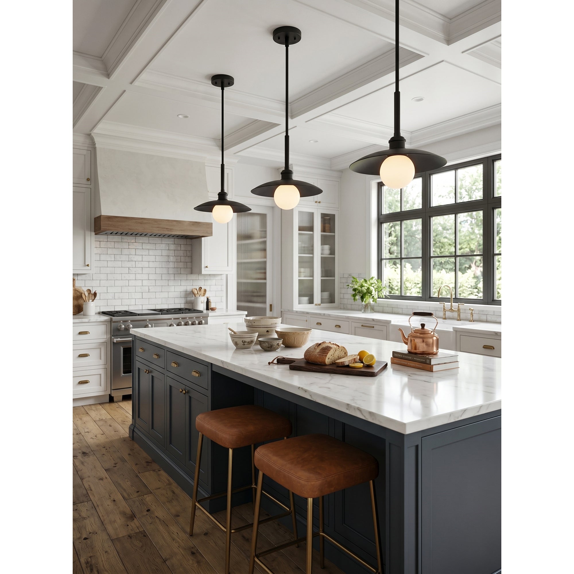 Cantina Pendant Lamp in black in a minimalist kitchen.