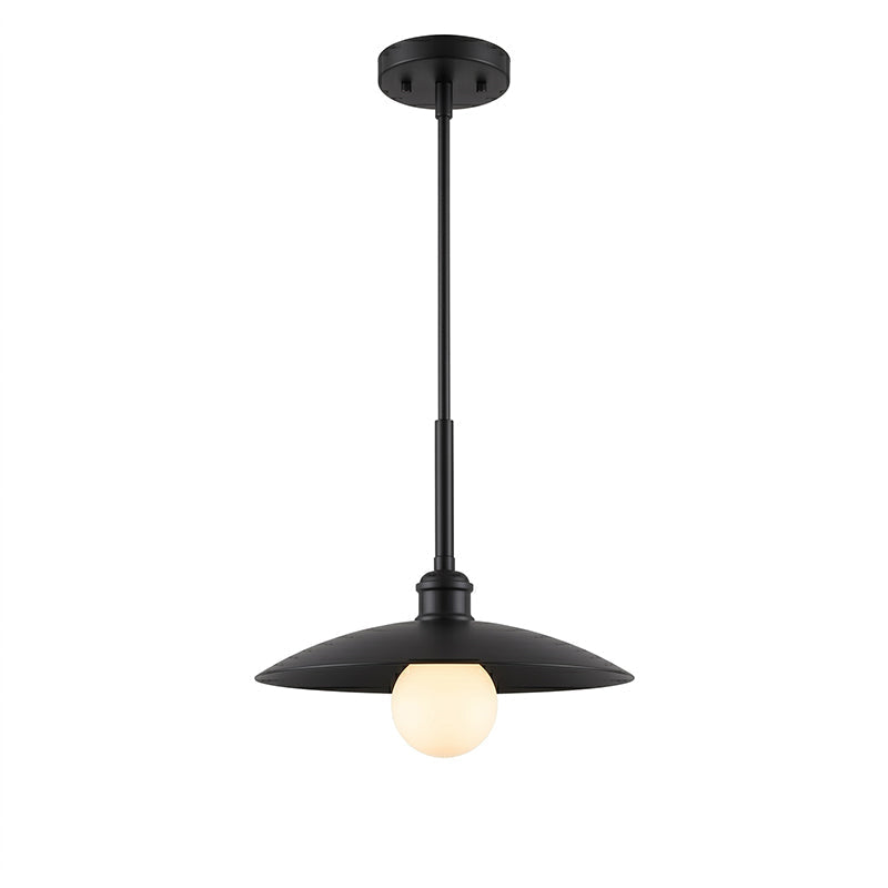 The warm glow from the Cantina Pendant Lamp's opal bulb.