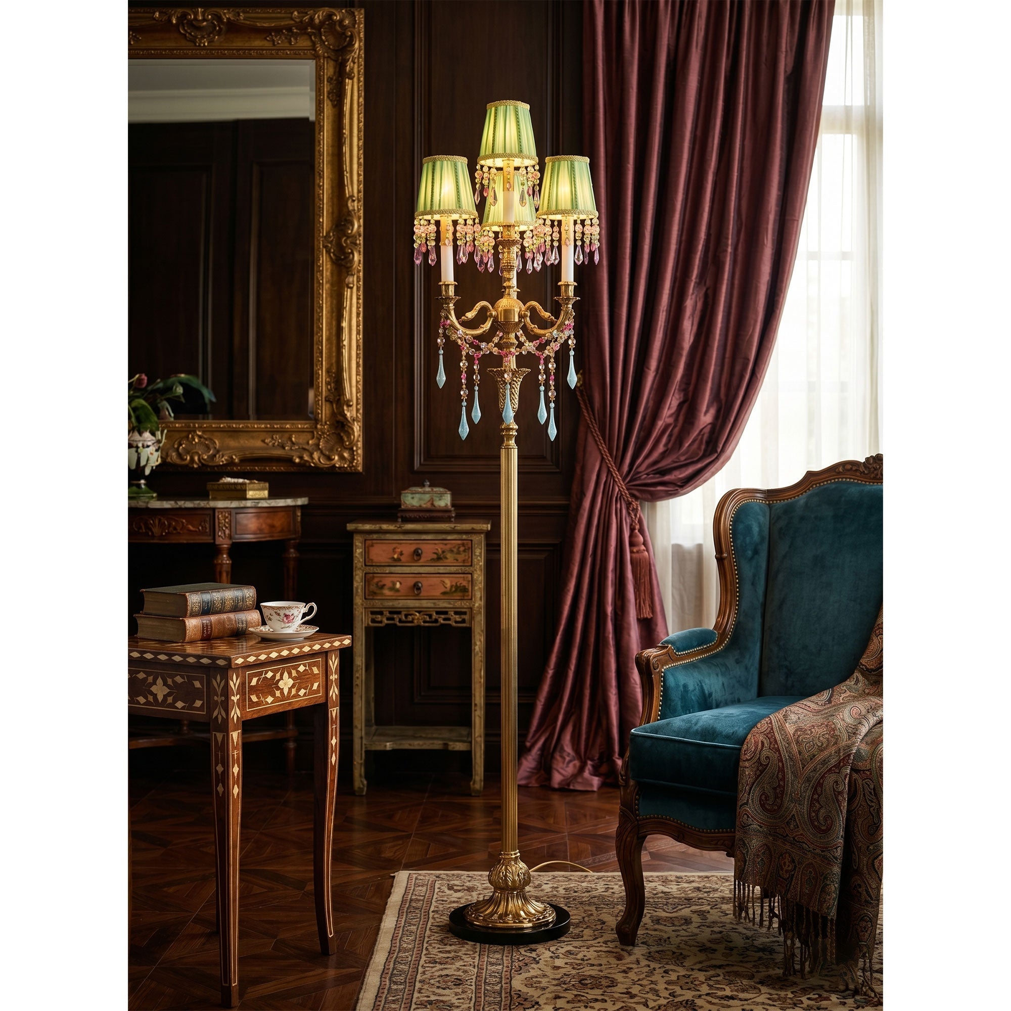 Top-down view of the four pleated shades on the Carins Floor Lamp.