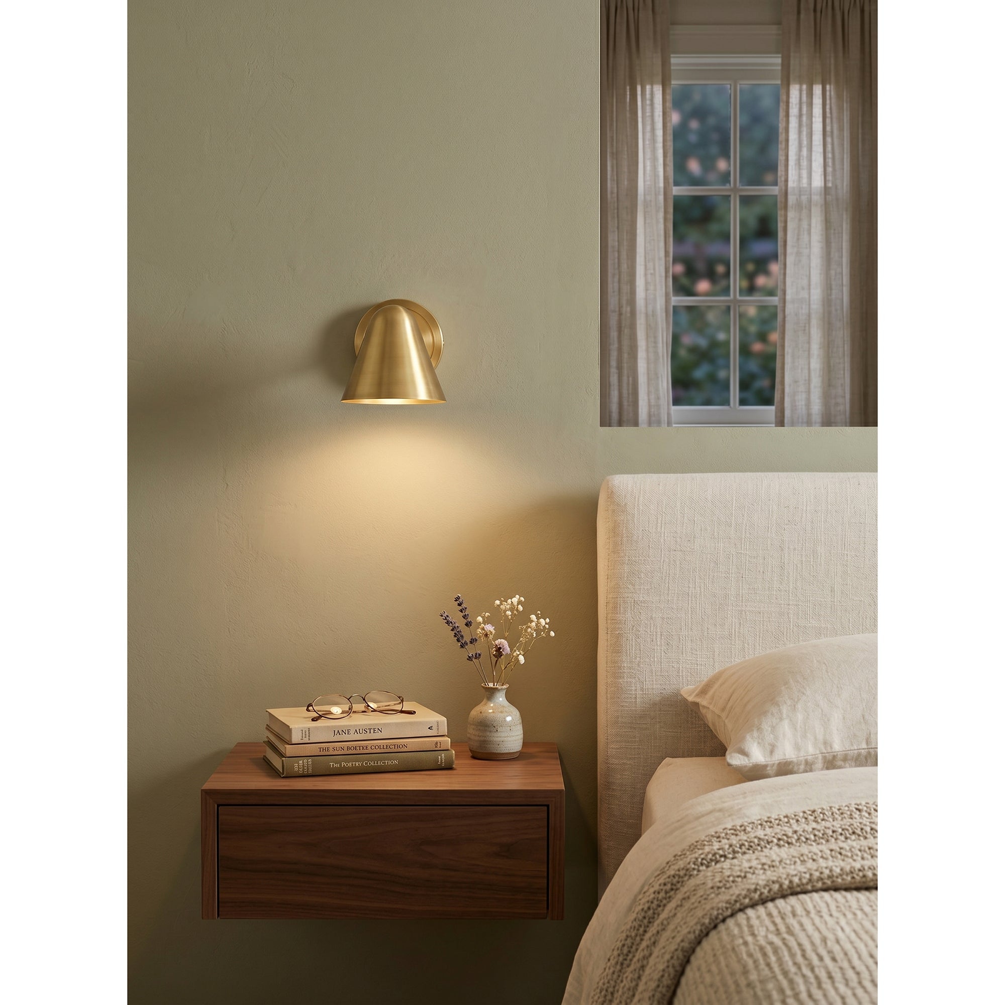 The sconce's shade swiveled to the side.