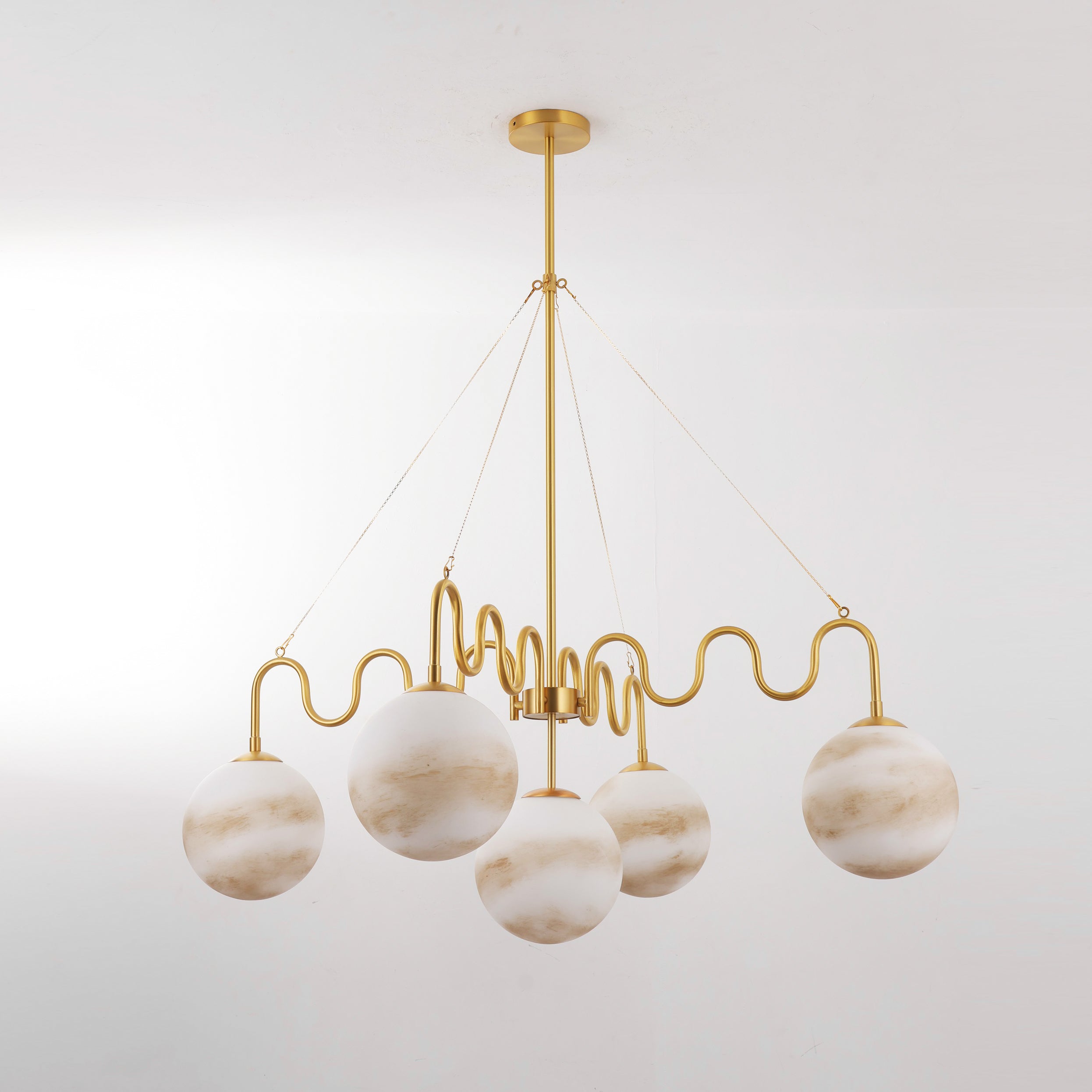 Studio shot of the full black chandelier on a white background.