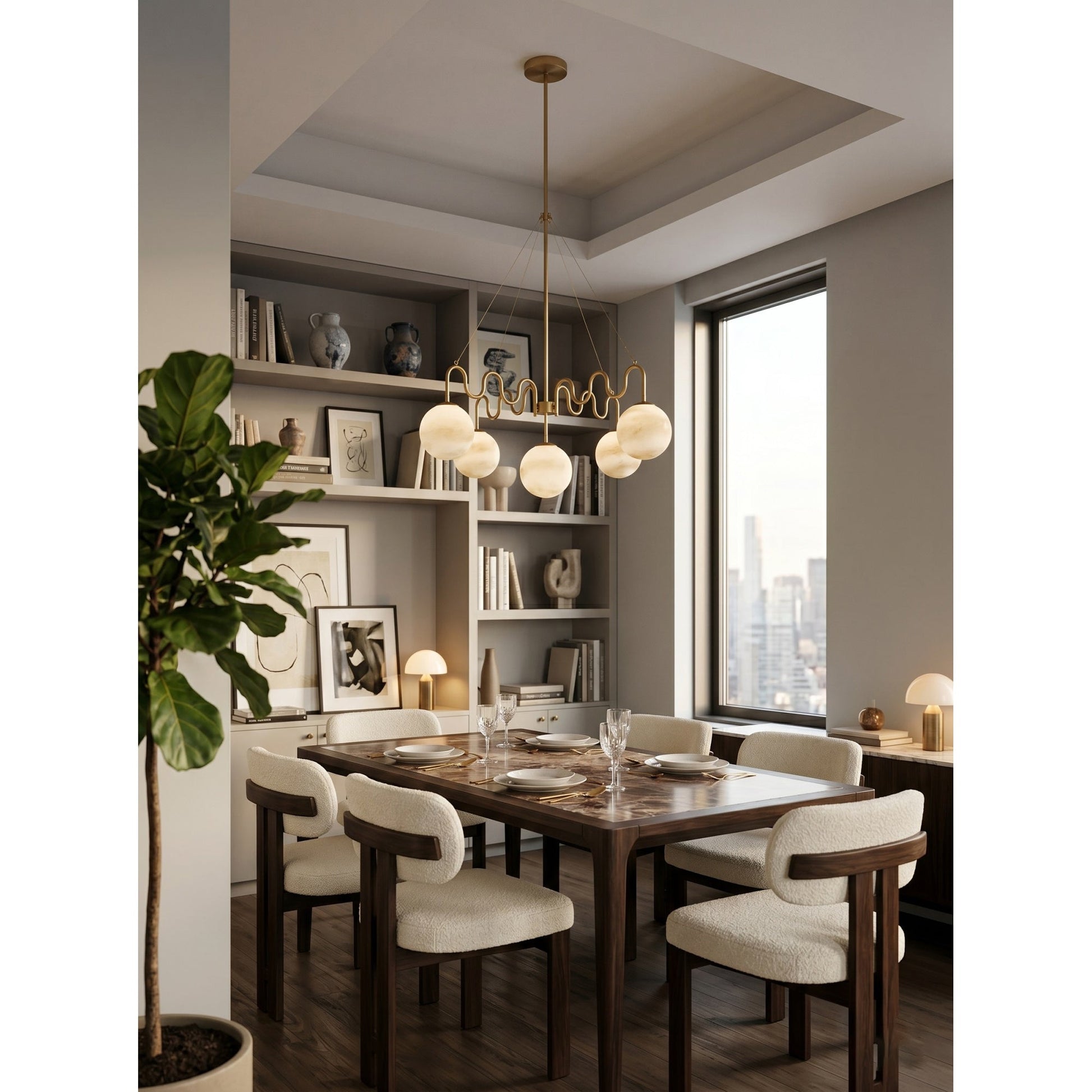 Angled view of the Cecil Chandelier in nickel finish, highlighting its cool tones.