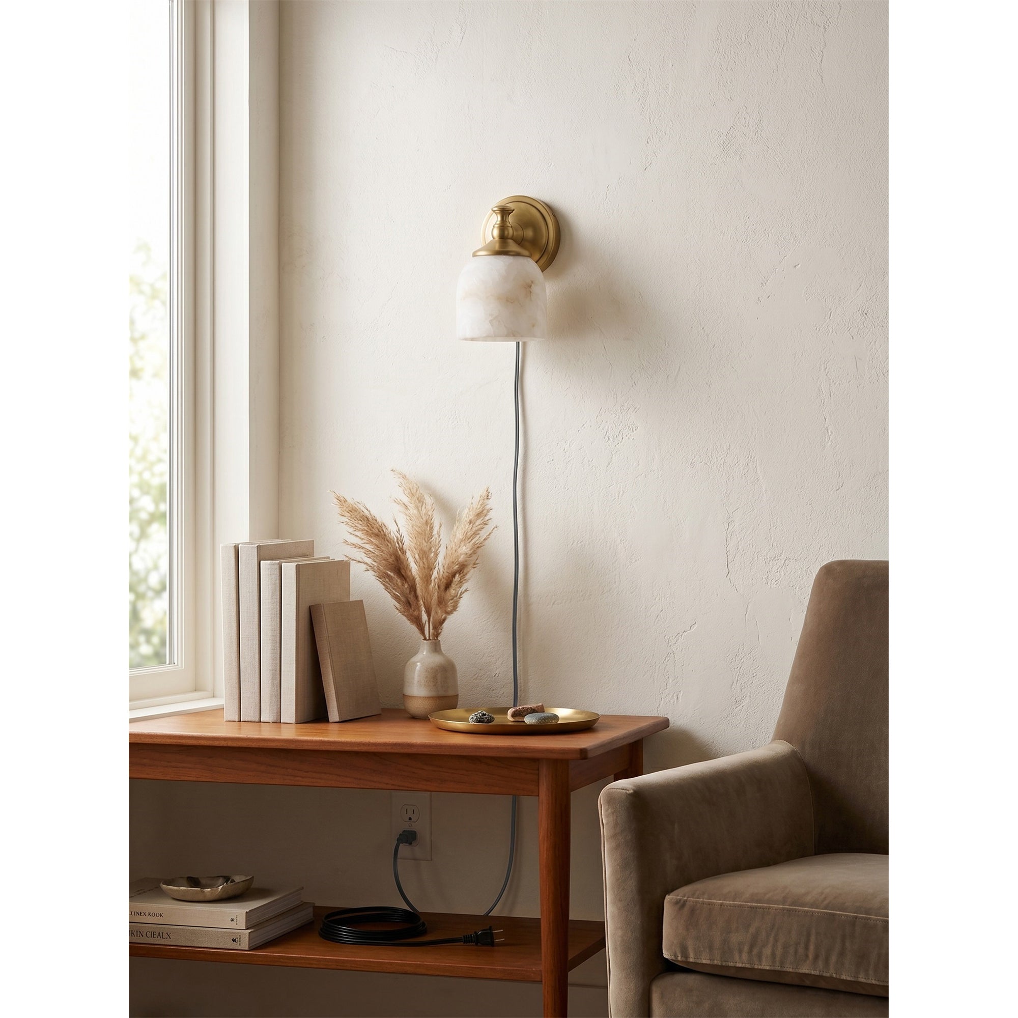 Front view of the single-head Chart Alabaster Wall Sconce in nickel.