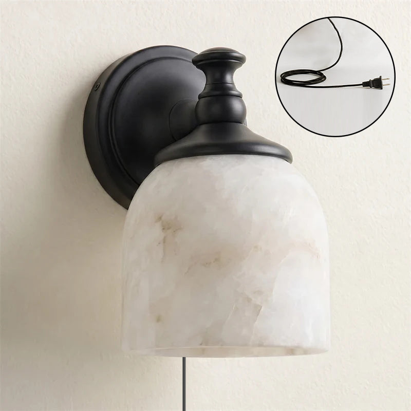 Dimensions diagram for the double-head Chart Alabaster Wall Sconce.