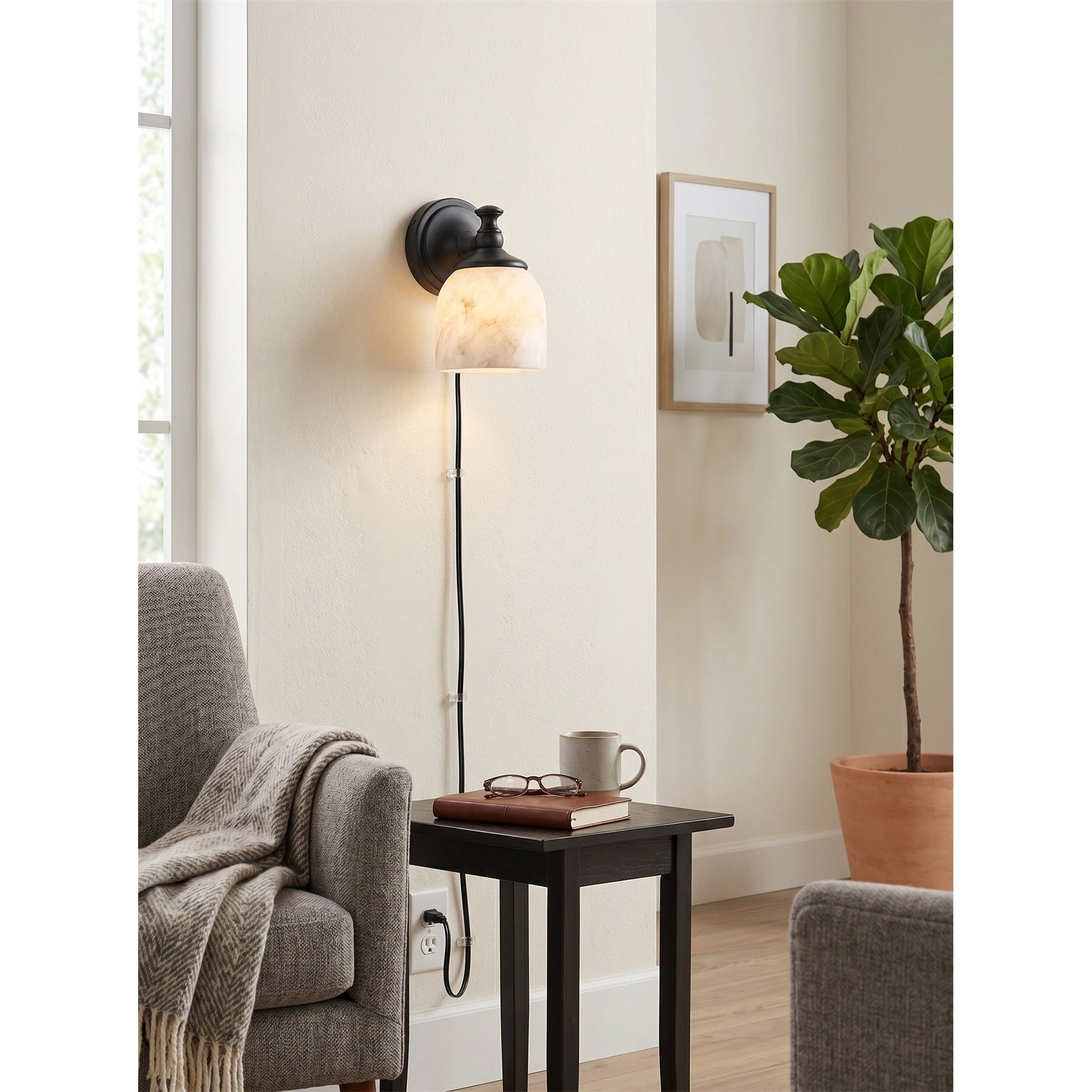 Front view of the single-head Chart Alabaster Wall Sconce in brass.