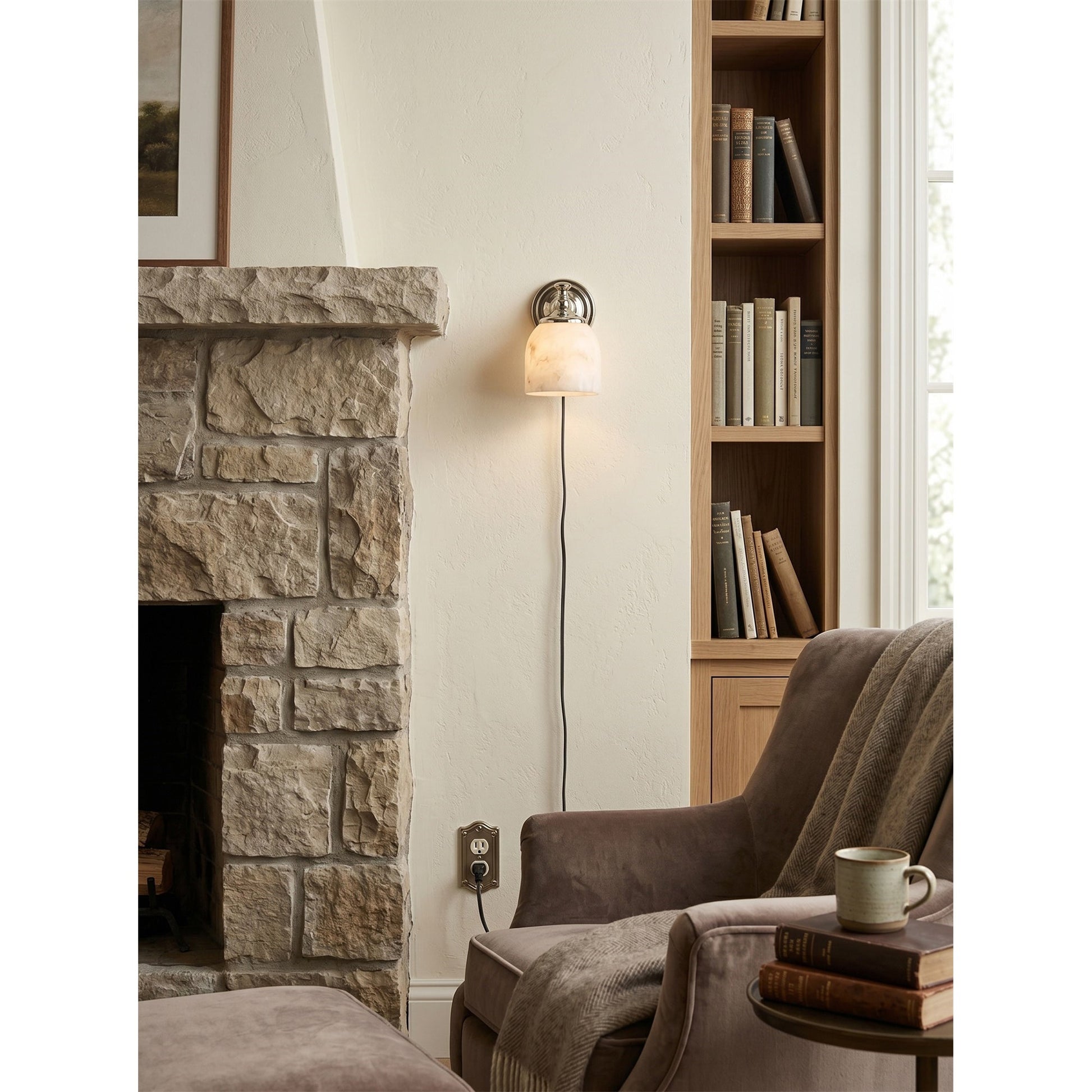 Front view of the single-head Chart Alabaster Wall Sconce in black.