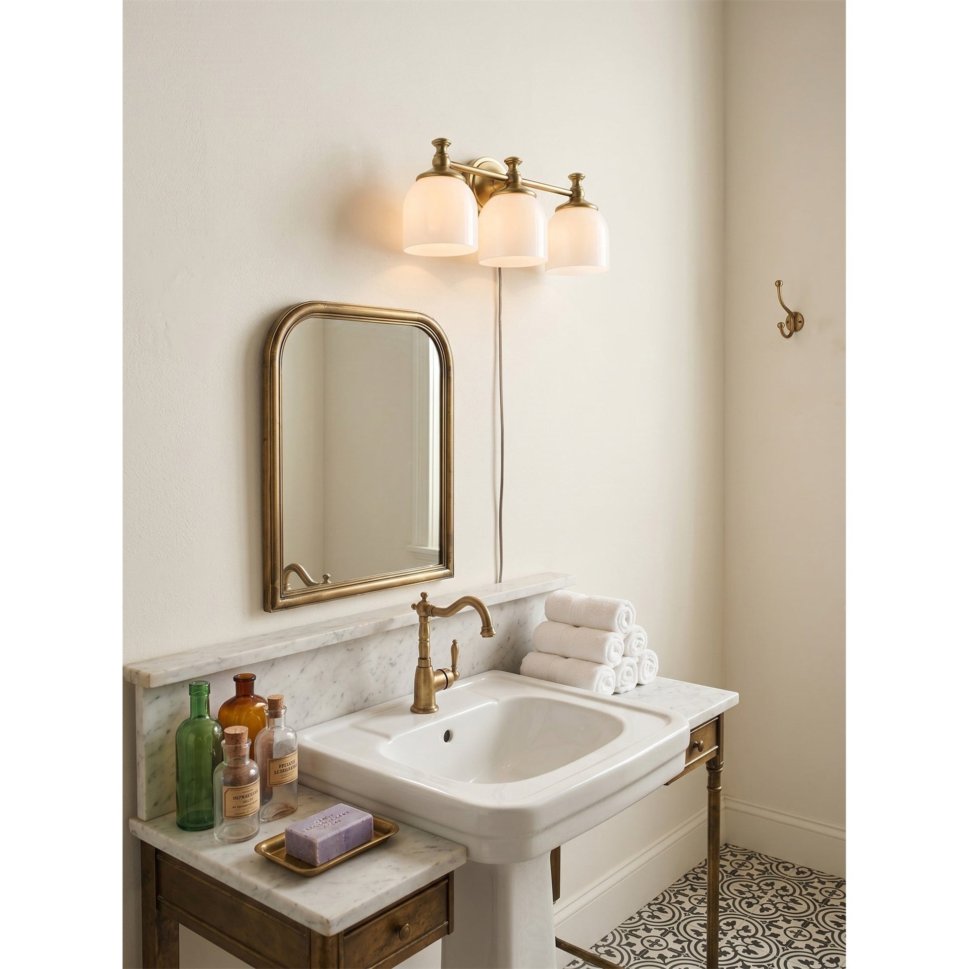 Front view of the 2-head black sconce.