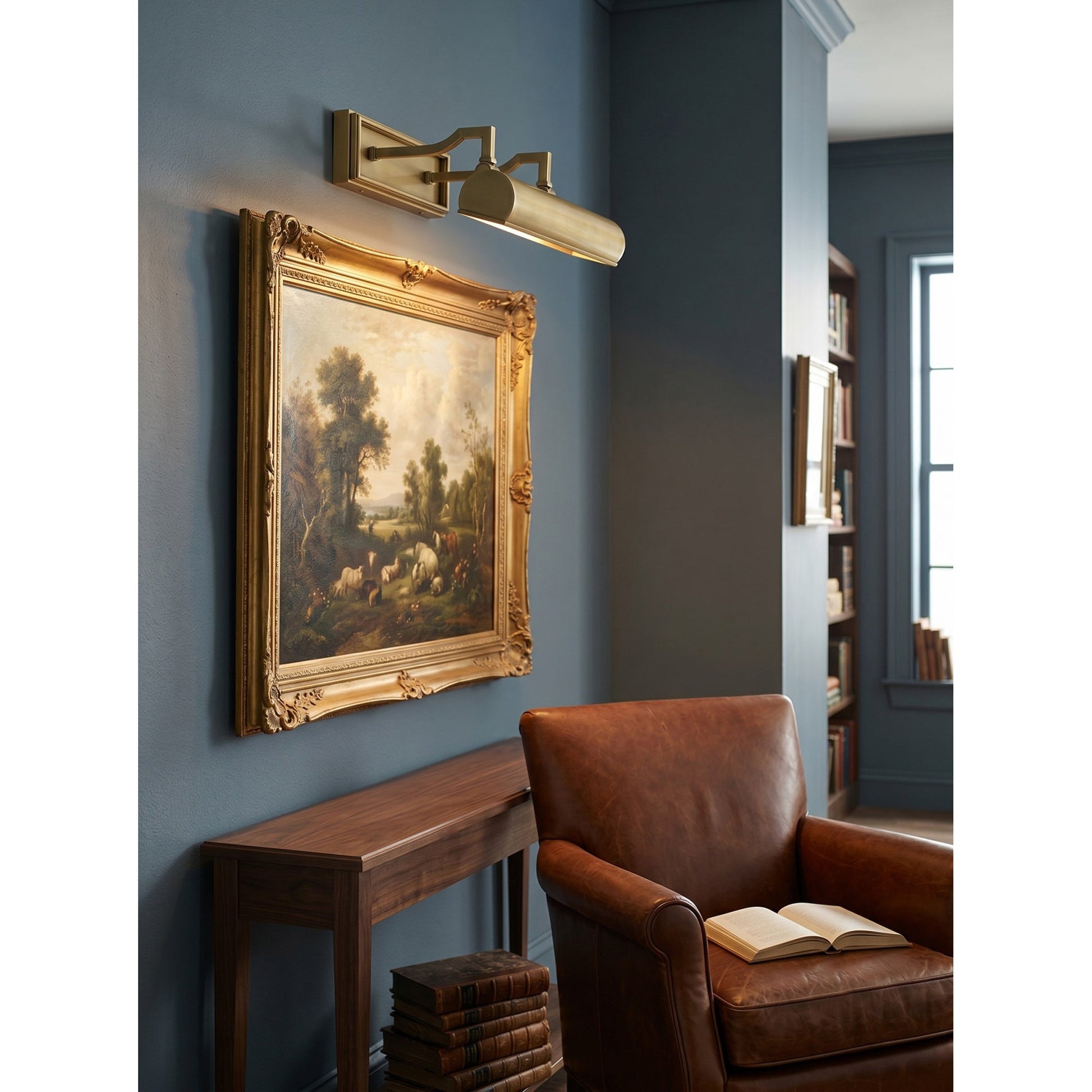 Chawton Wall Sconce in a cozy reading nook.
