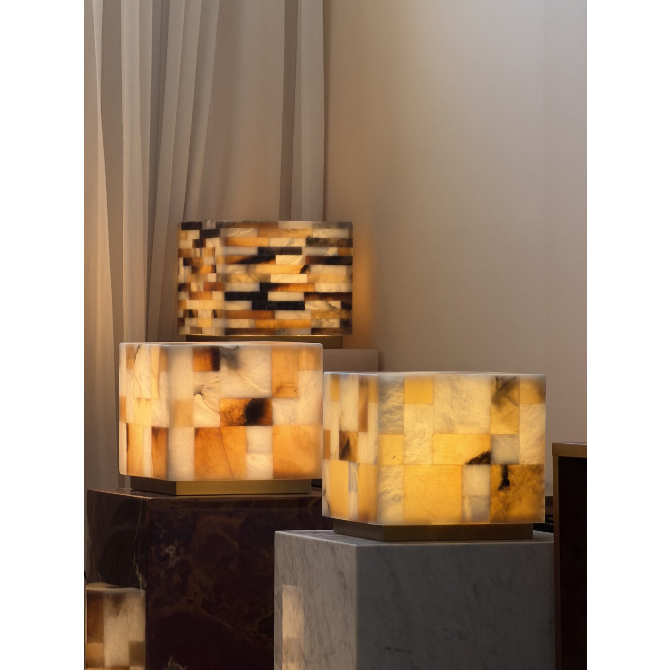 The lamp casting soft shadows in a contemporary interior.