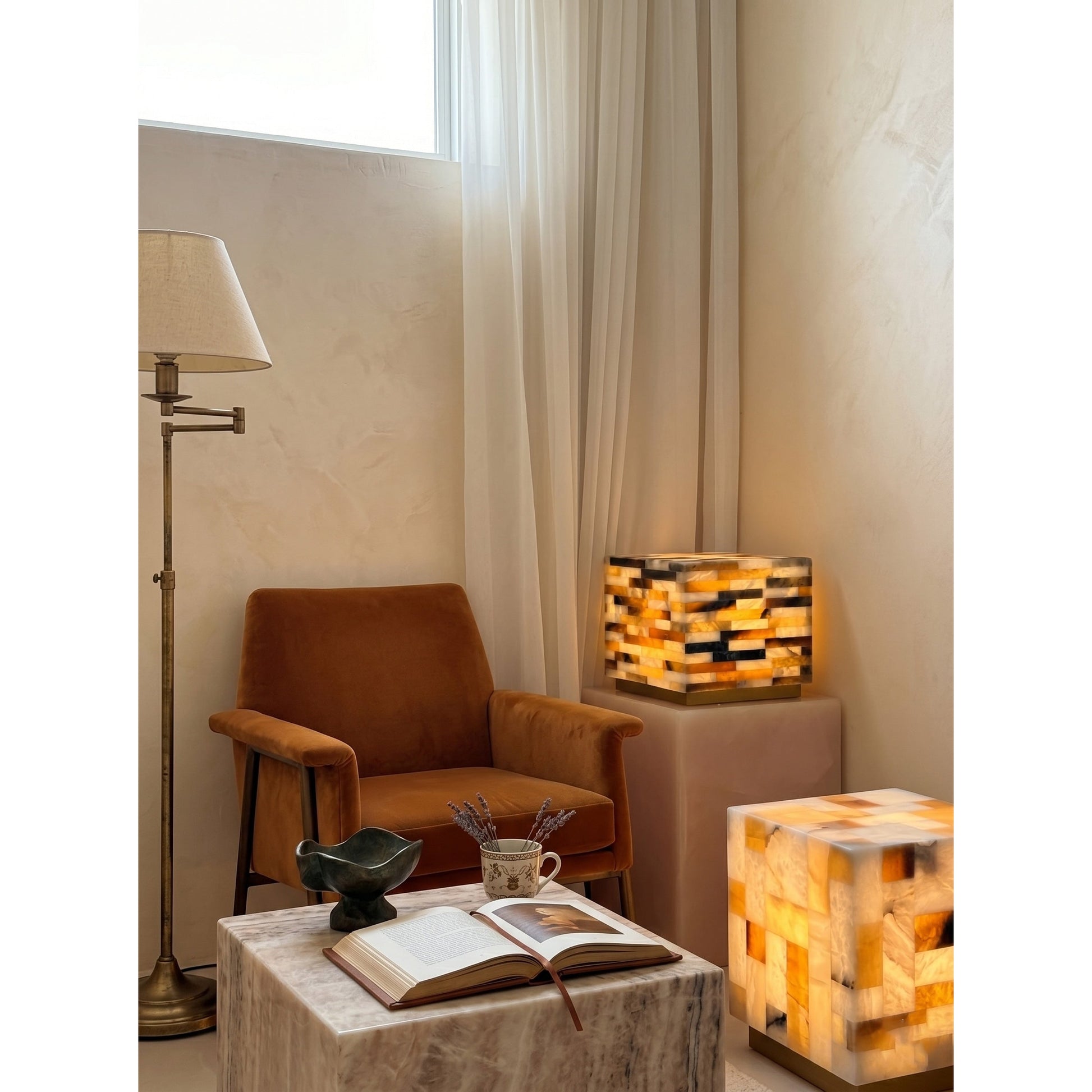 Detail shot of the lamp's natural stone veining.