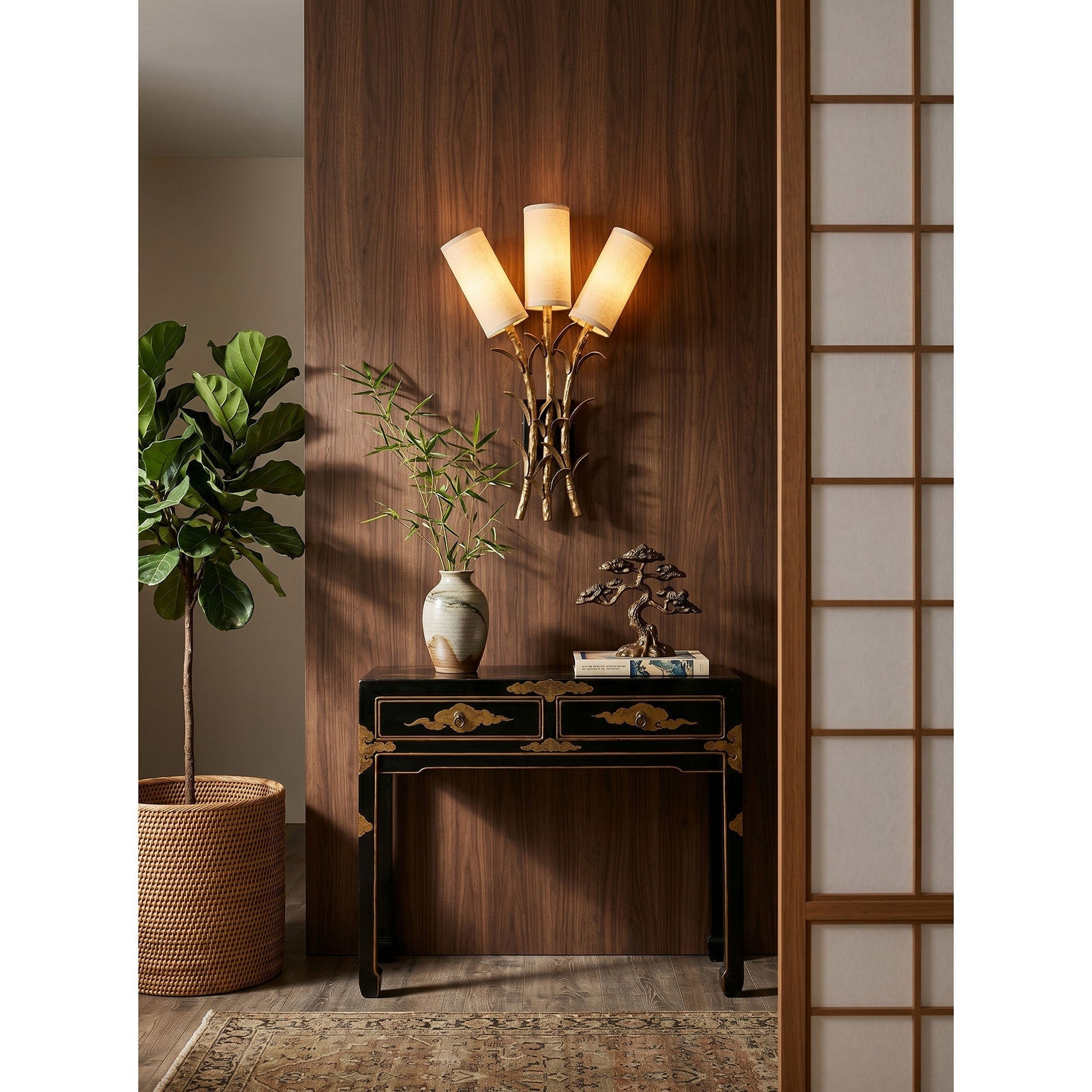 The Chelsea Wall Sconce installed in a modern bedroom above a nightstand.