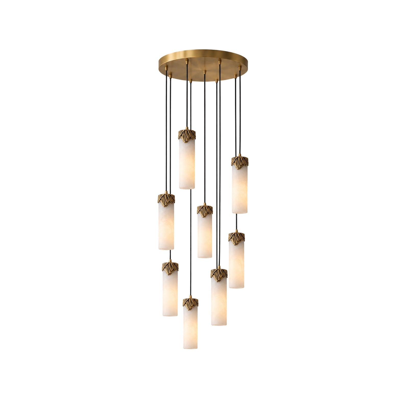 Dansani Lyra Alabaster Chandelier with cascading lights in a grand entryway.