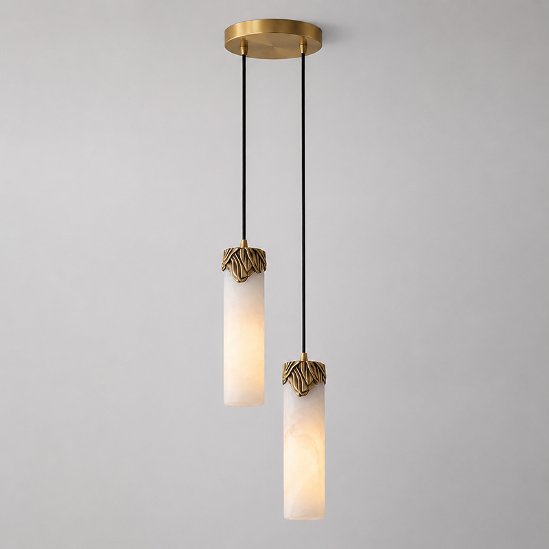 Dansani Lyra chandelier complementing a transitional style living room.