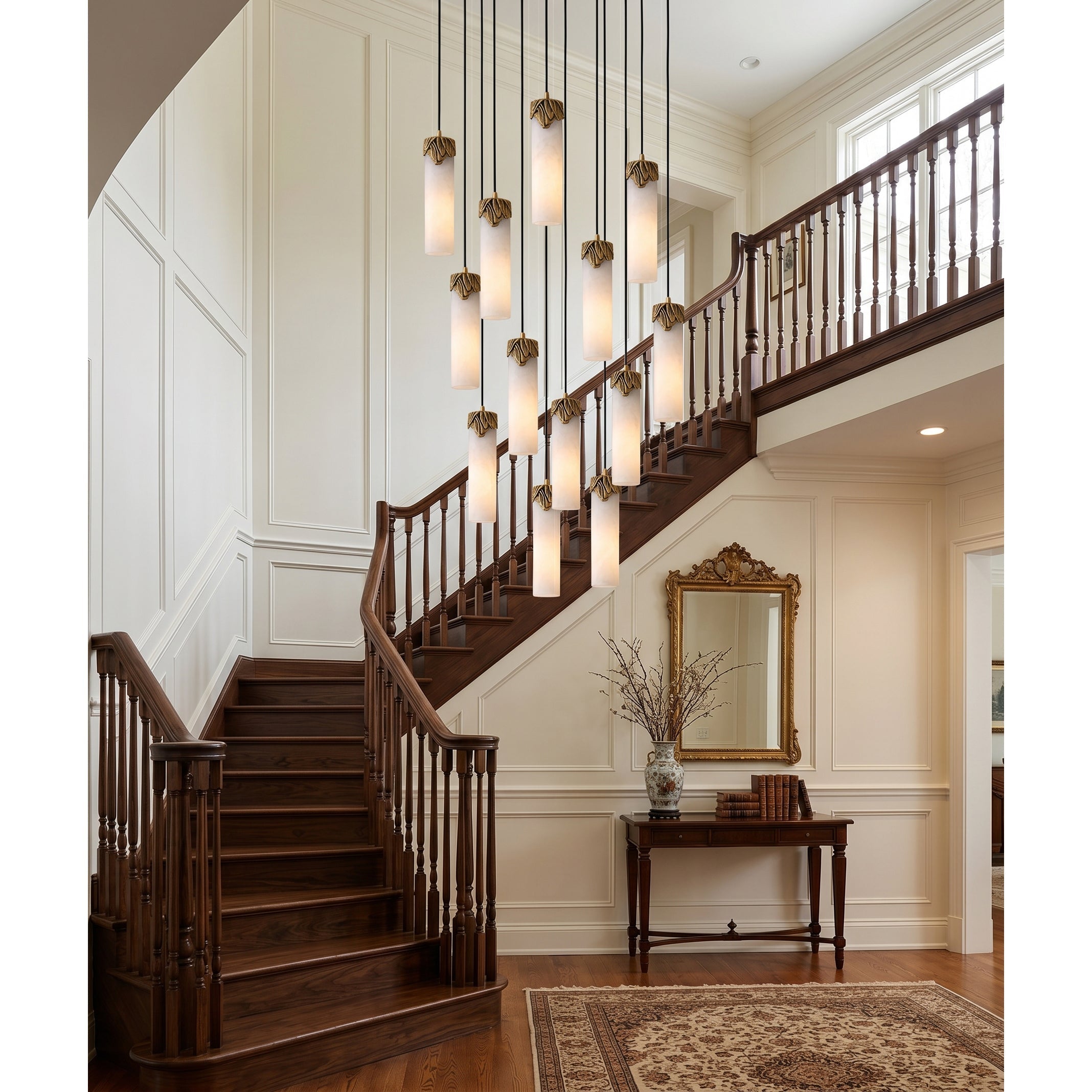 The 12-head Lyra chandelier as a luxurious centerpiece.
