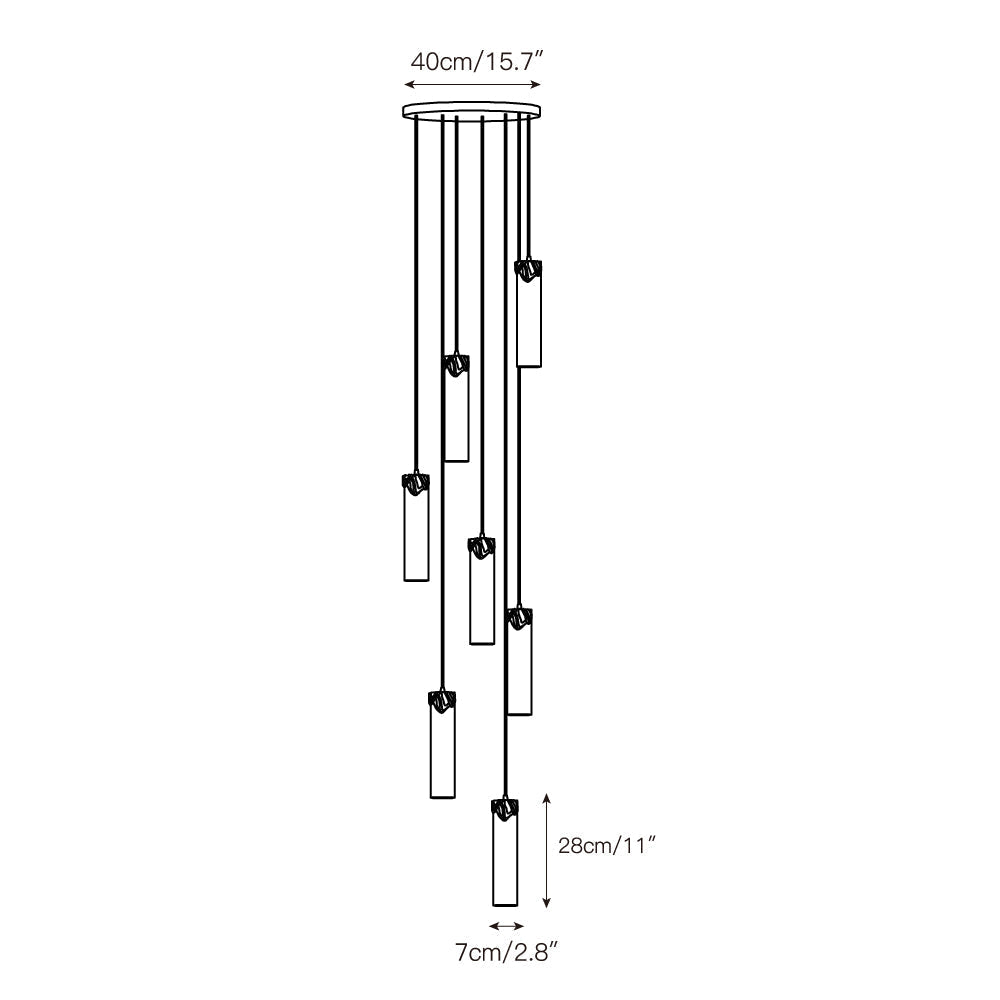 The cascading silhouette of the multi-light Lyra chandelier.