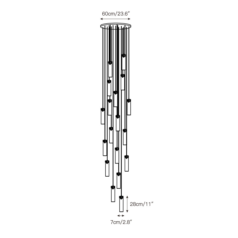 The 2-head Lyra chandelier, a minimalist configuration.