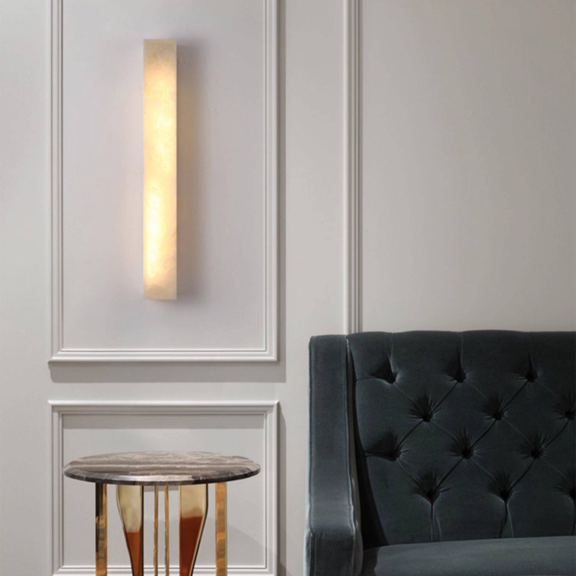 Detail shot of the top of the Dara alabaster wall sconce.