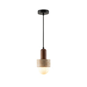 Davise Pendant Lamp with travertine and walnut wood.