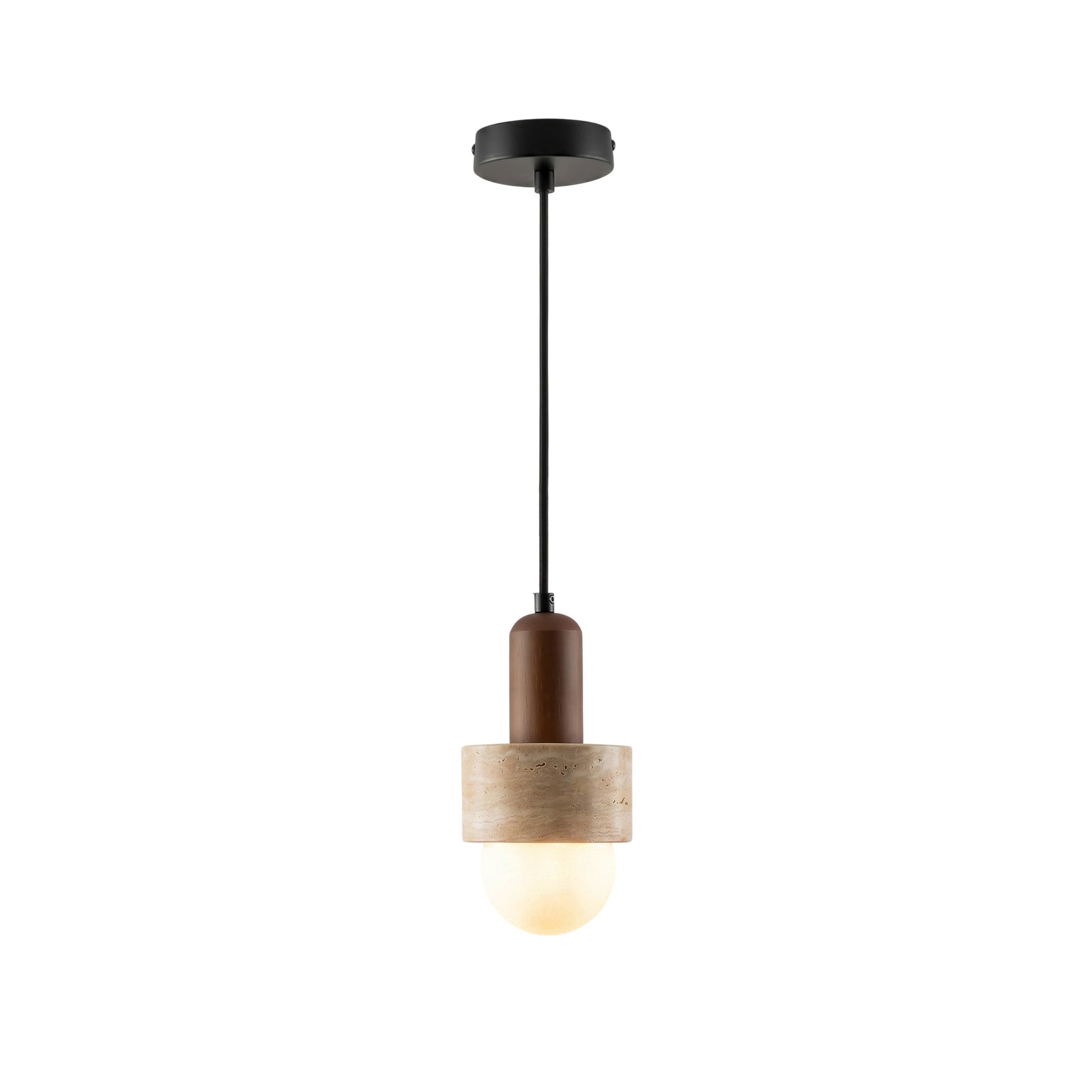 Davise Pendant Lamp with travertine and walnut wood.