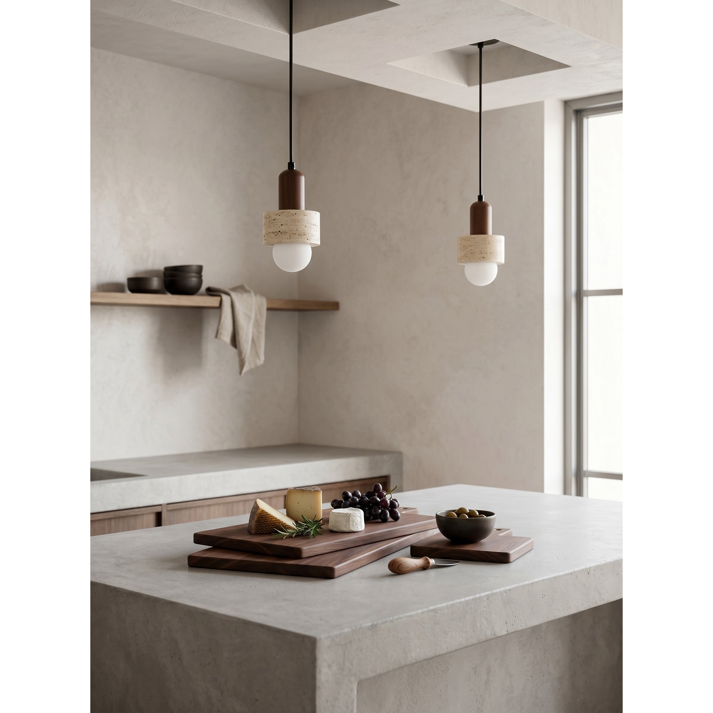 View of the lamp's minimalist black cord and canopy.