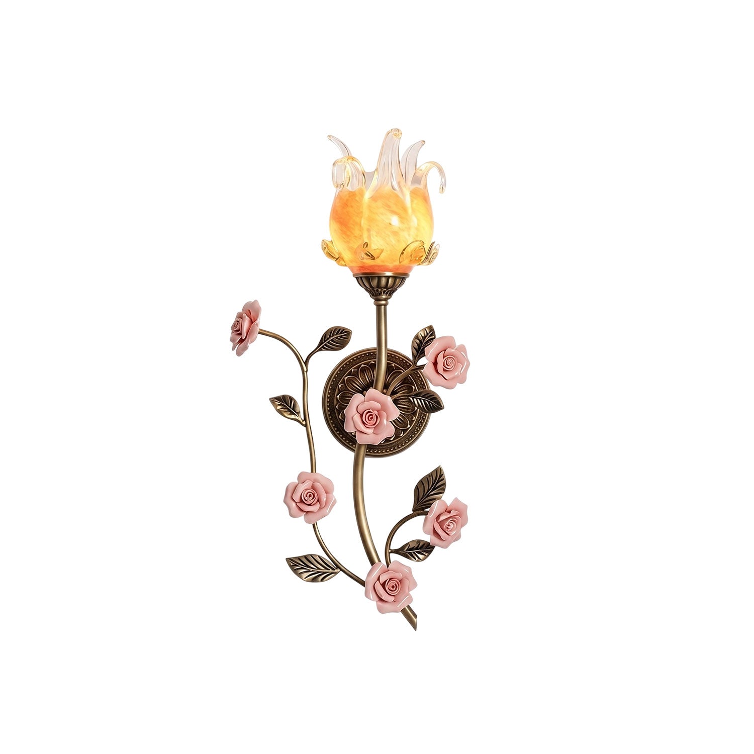 Ember & Blossom Wall Sconce with floral design against a neutral wall.