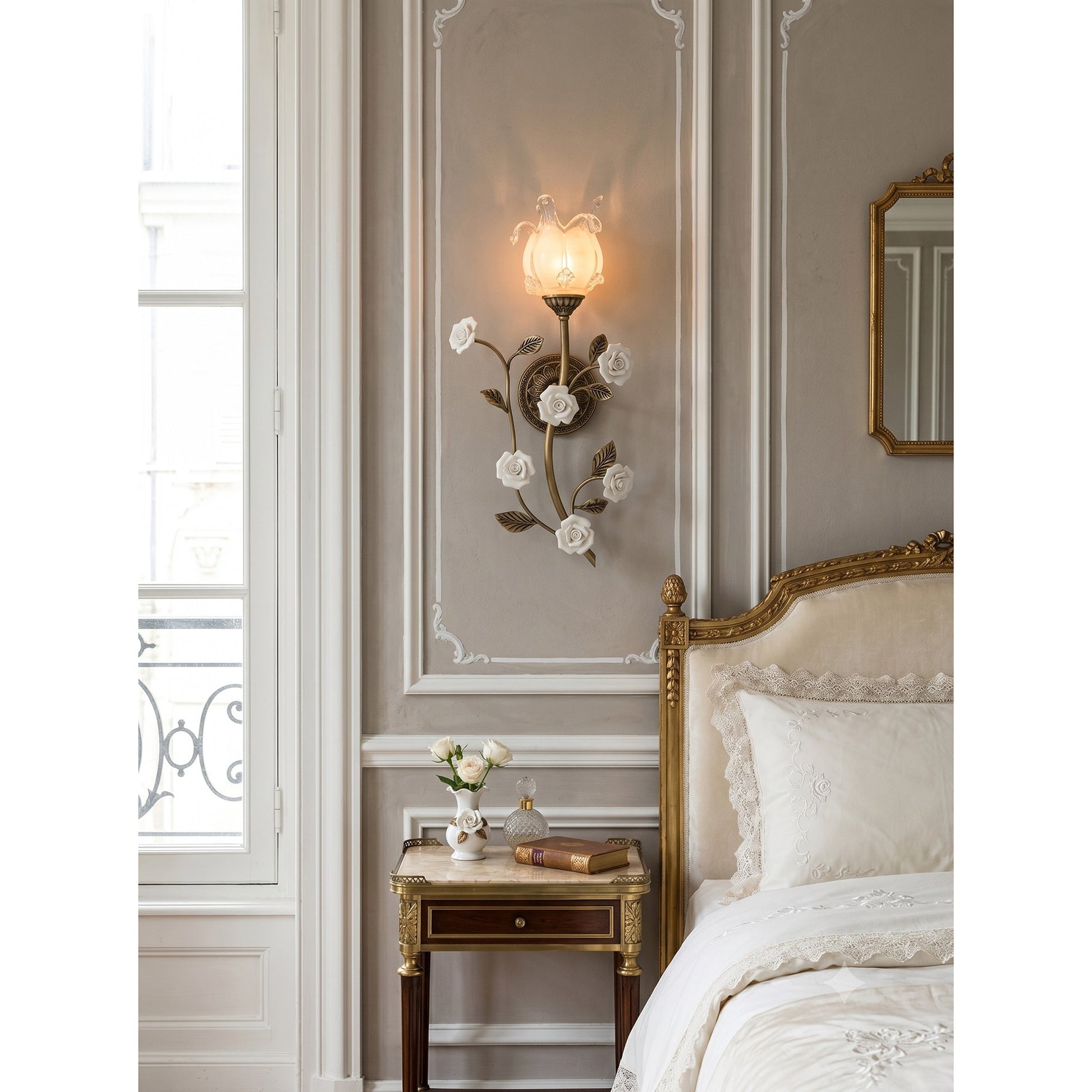 Close-up on the texture and craftsmanship of the antique bronze finish.