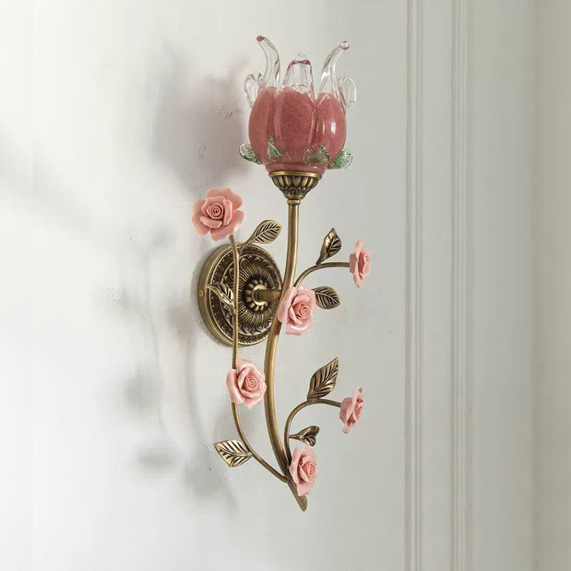 Detail of the delicate ceramic petals on the rose blossoms.