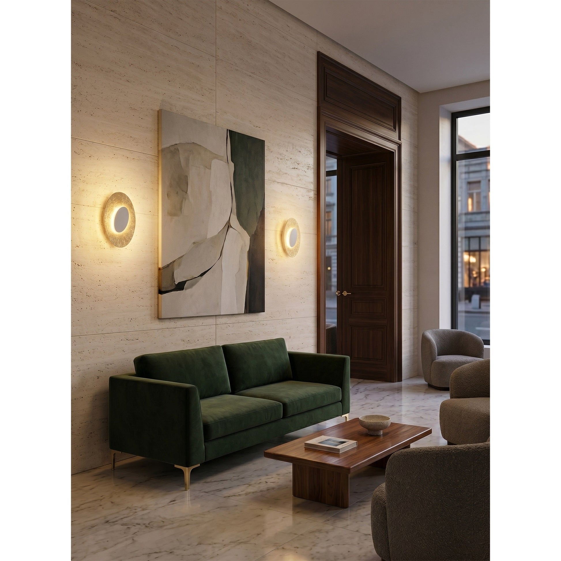 Angled view of the oval-shaped Escale Blade Wall Sconce.