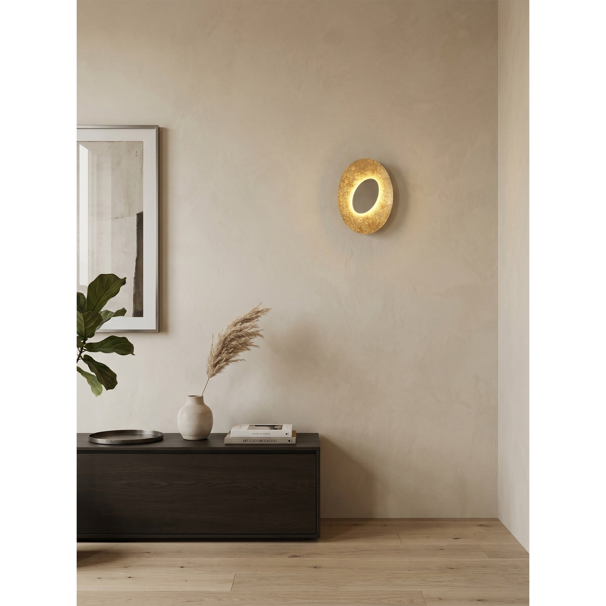 Detail of the alabaster and brass construction of the Escale Blade Wall Sconce.