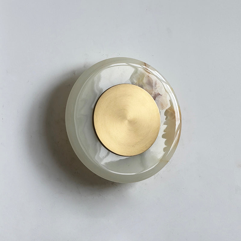 Front view of the Ethereal Moon Wall Sconce in White Onyx.