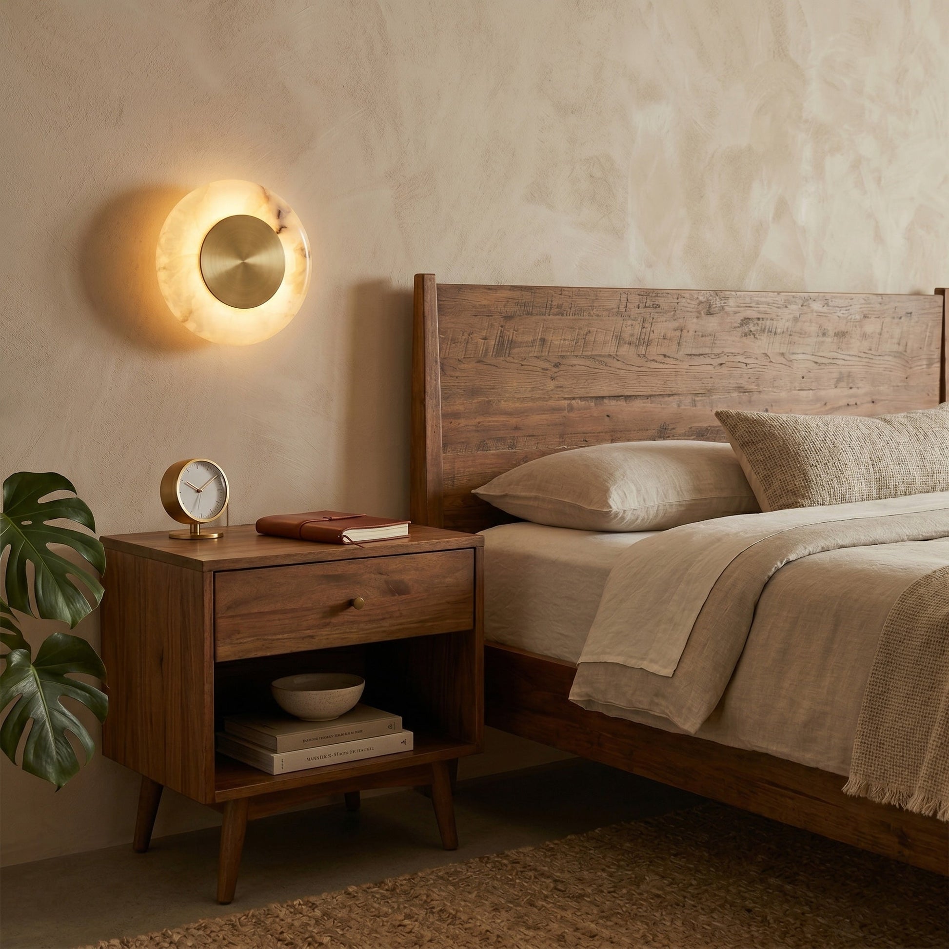 Ethereal Moon Wall Sconce in Cyan Onyx and Gold.