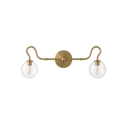 Floren Double Wall Sconce in brass finish with clear glass globes.