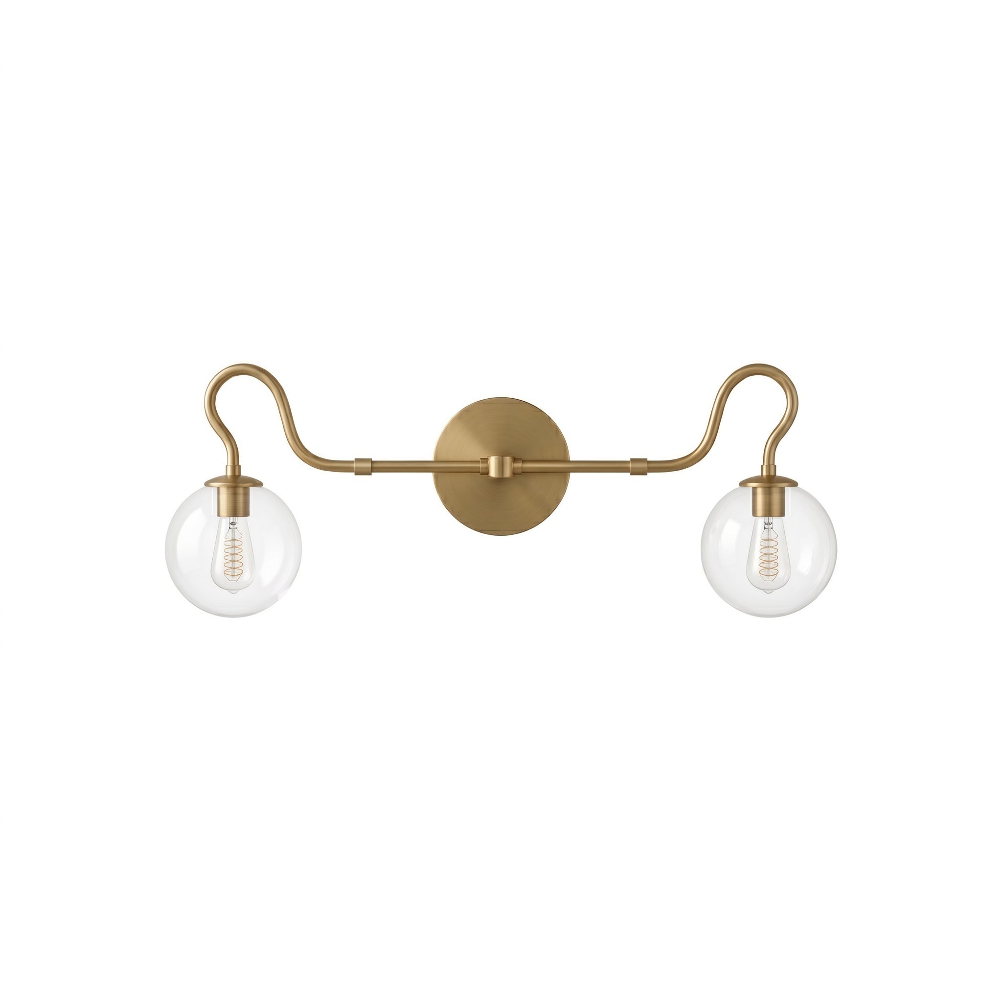 Floren Double Wall Sconce in brass finish with clear glass globes.