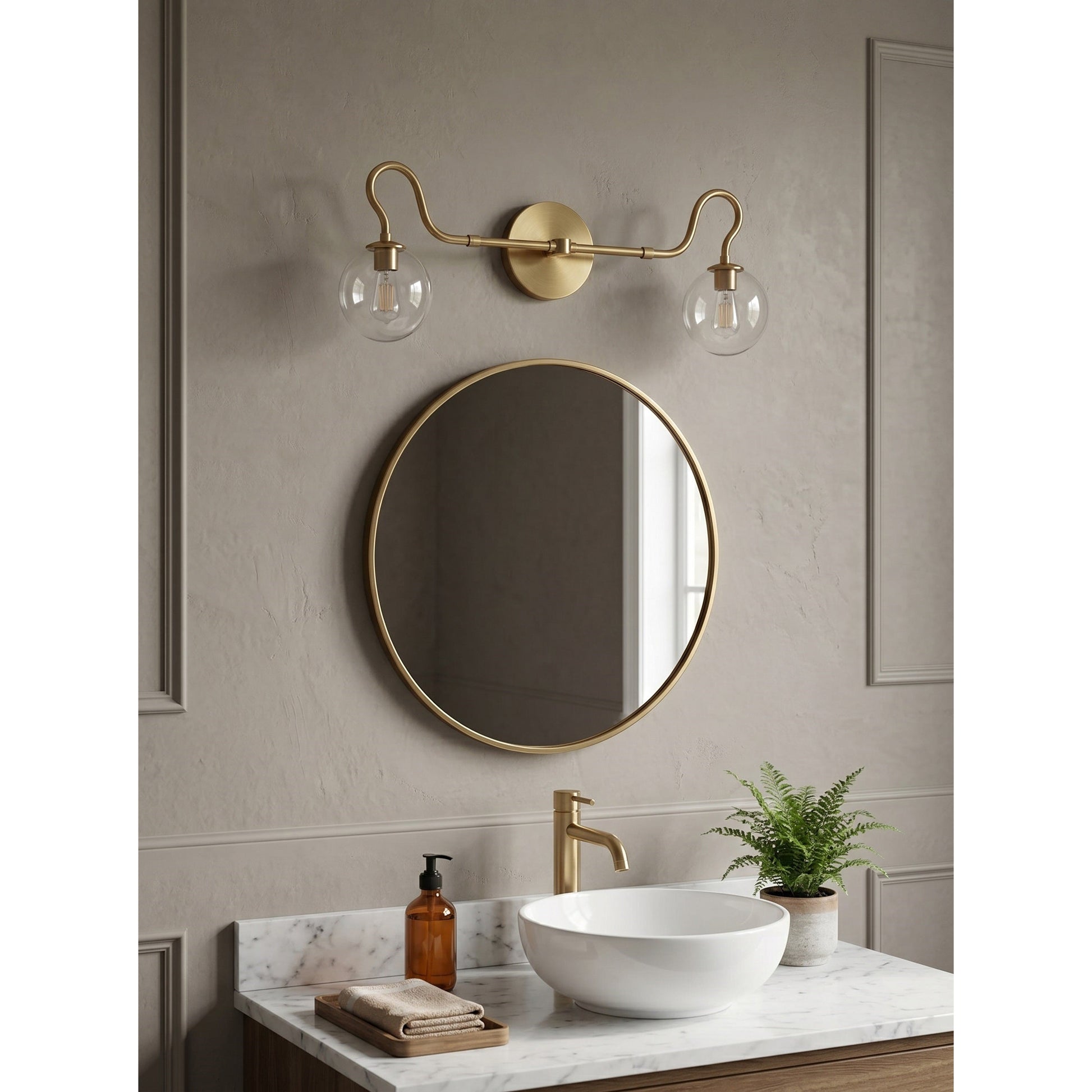 Floren Double Wall Sconce shown in a matte black finish with white glass globes.
