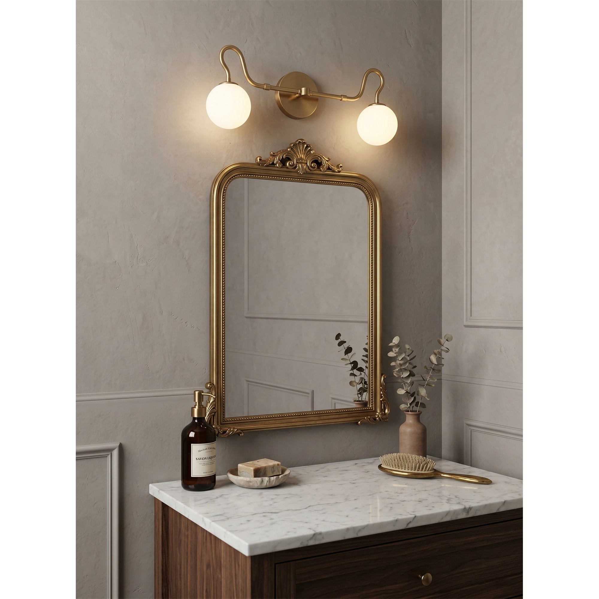 The Floren sconce in nickel used as an accent light on a bedroom wall.