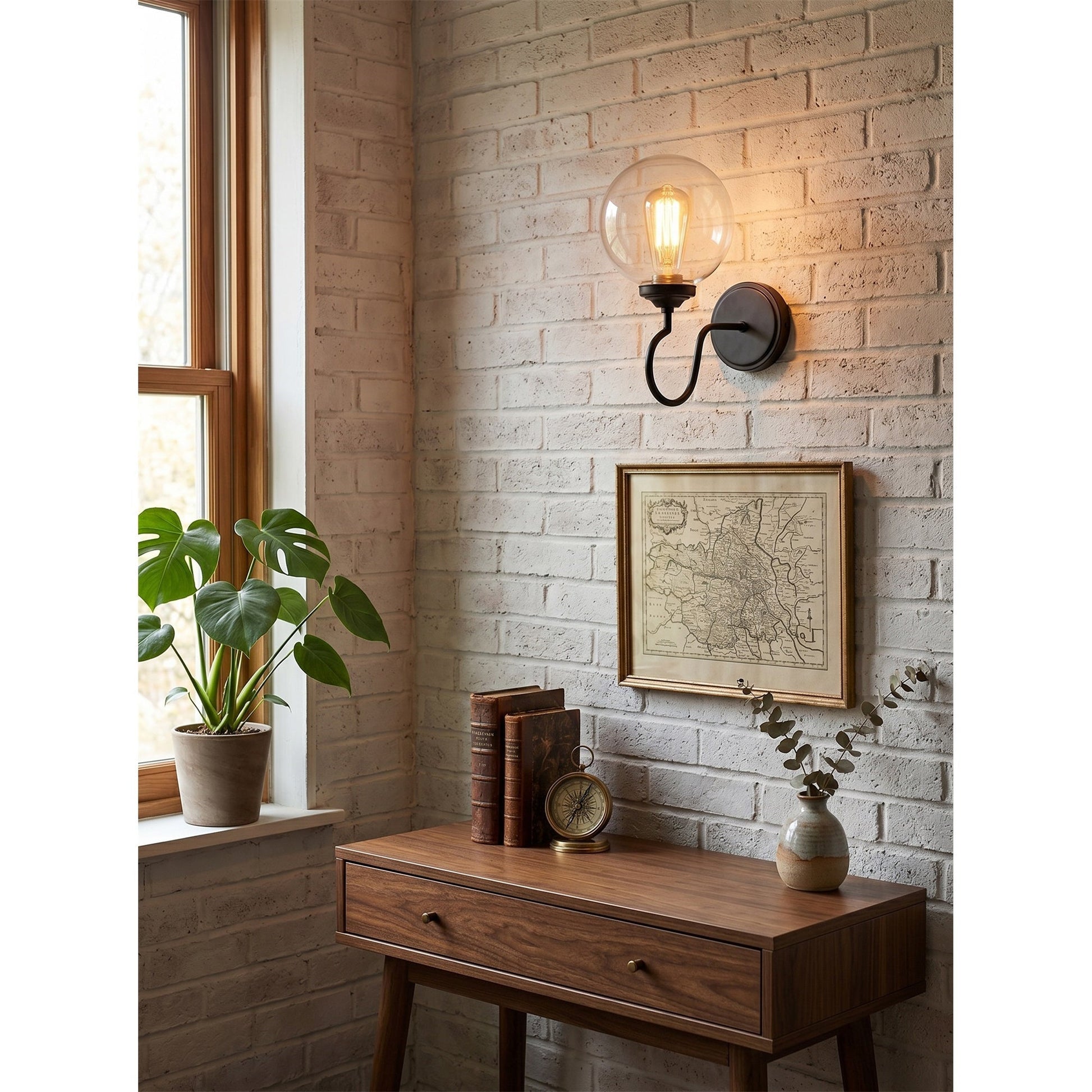 Side profile of the Floren Wall Sconce in nickel finish.