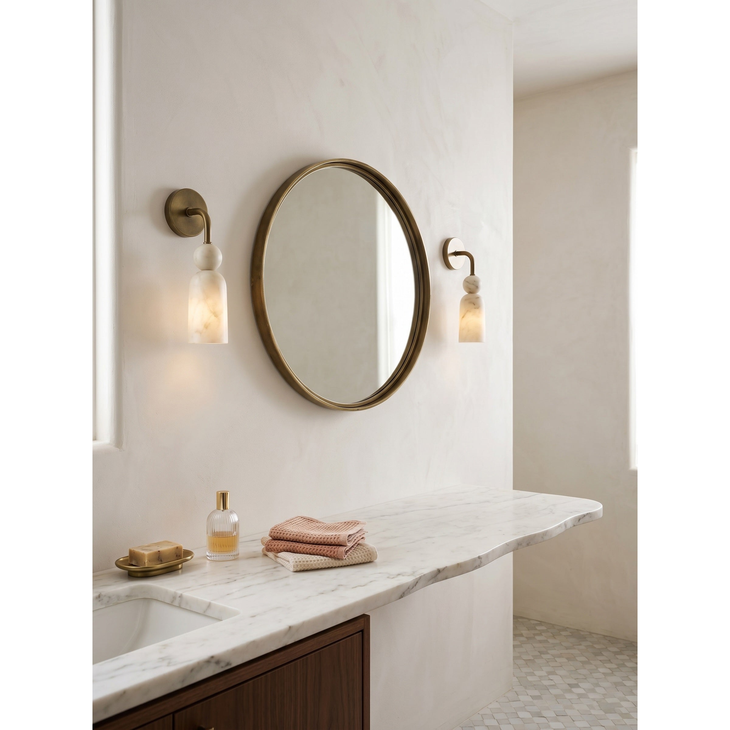 Side profile of the Flume Alabaster Arc Wall Sconce.