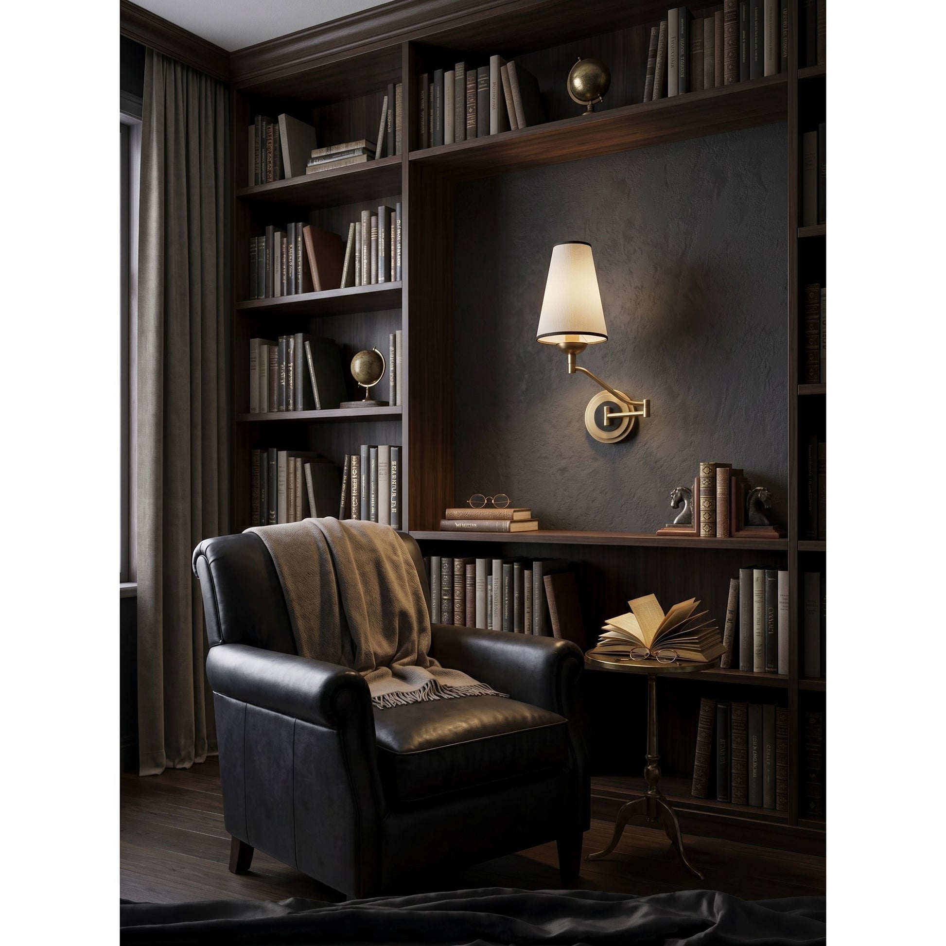 The wall sconce providing task lighting over a reading chair.