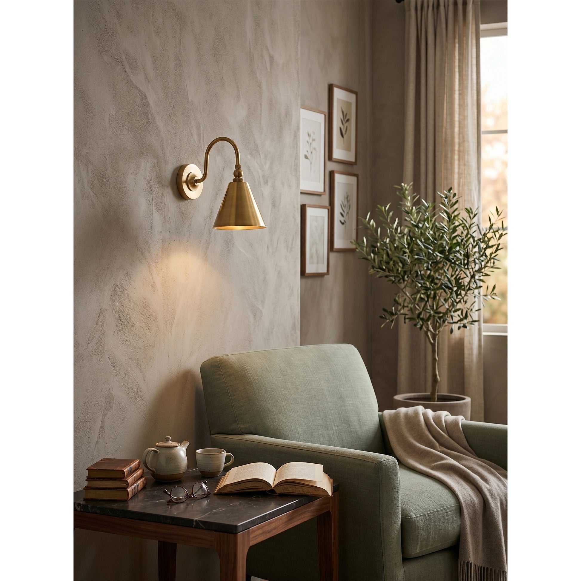 Detail shot of the conical shade and E12/E14 socket on the Forna Sconce.